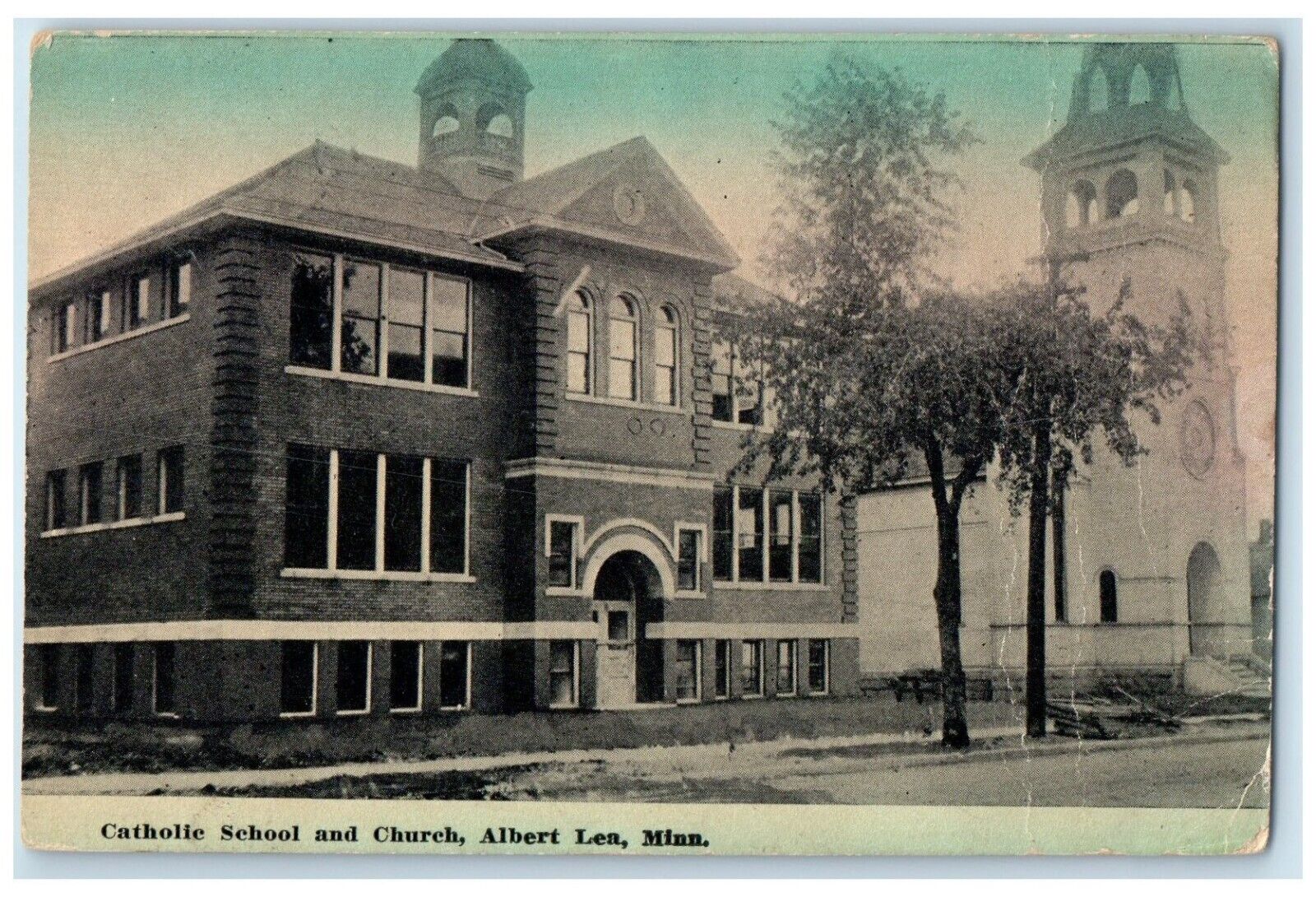 1910 Catholic School Church Chapel Exterior View Albert Lea Minnesota Postcard