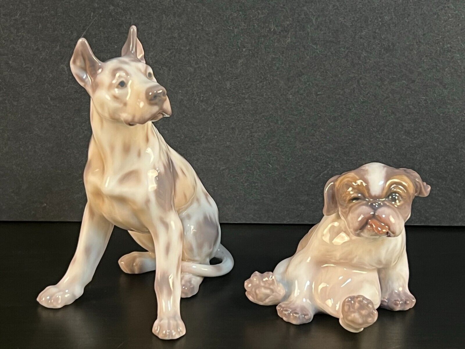 RARE Dahl Jensen Denmark Porcelain Small Figurine Of a Pekingese Dog and Grand D