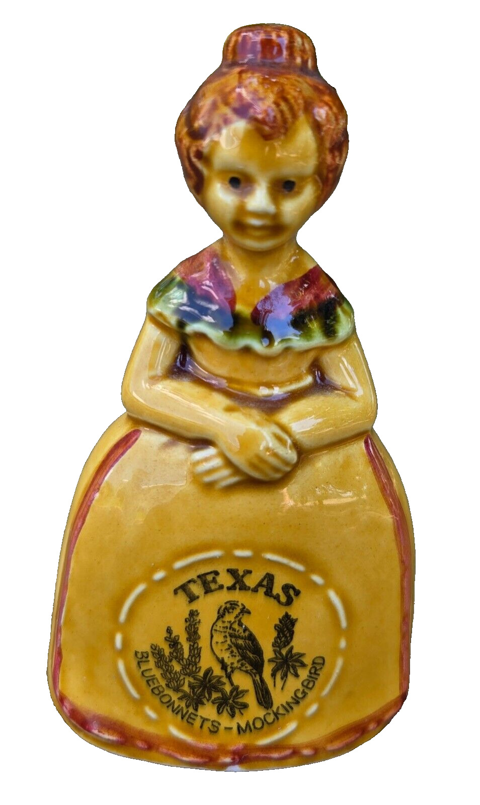 Vintage Texas Souvenir Bell Yellow Ceramic