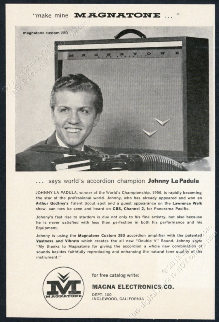 1957 Magnatone Custom 280 amp amplifier Johnny LaPadula photo vintage print ad