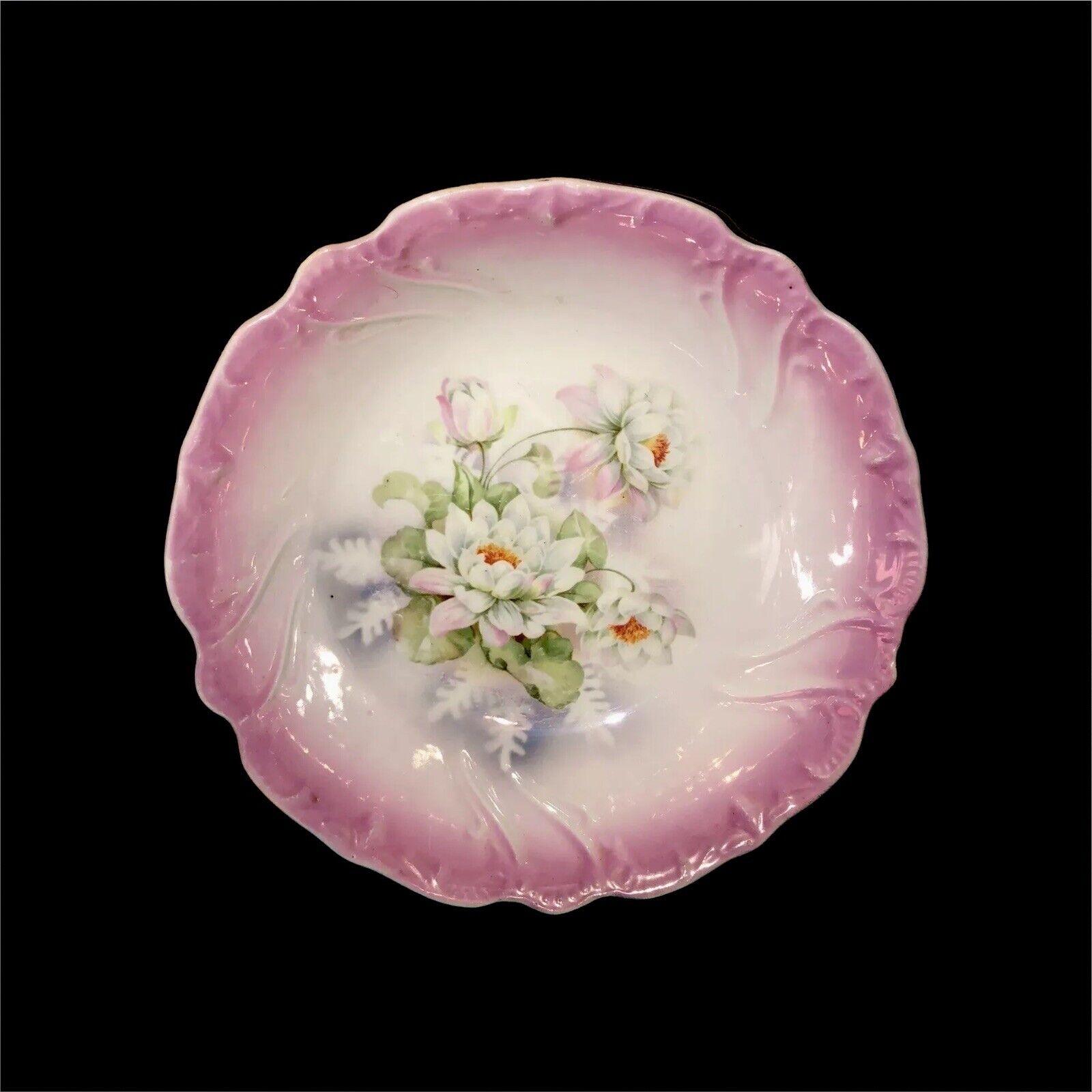 Large Antique Germany Ceramic Serving Bowl Peonies ￼Roses Cottage Chic ￼