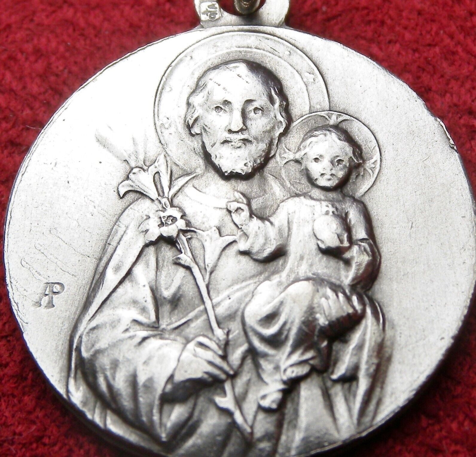 Carmelite Nun's RARE Sterling AP Hallmarked Worker Saint Joseph Baby Jesus Medal