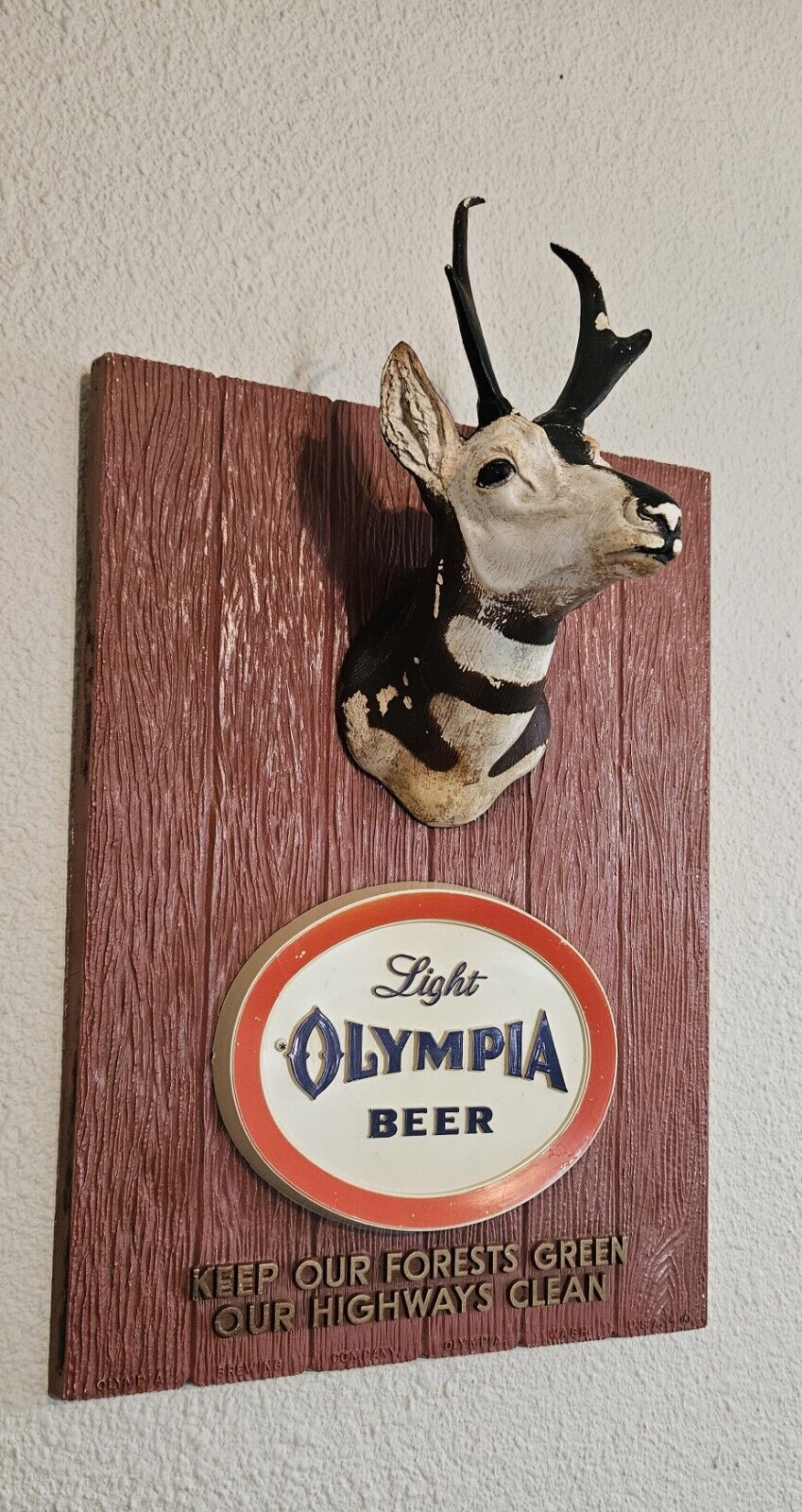 Vintage 1959 Olympia Light Beer Wildlife Wall Bar Sign. Antelope Plaque. Rare 