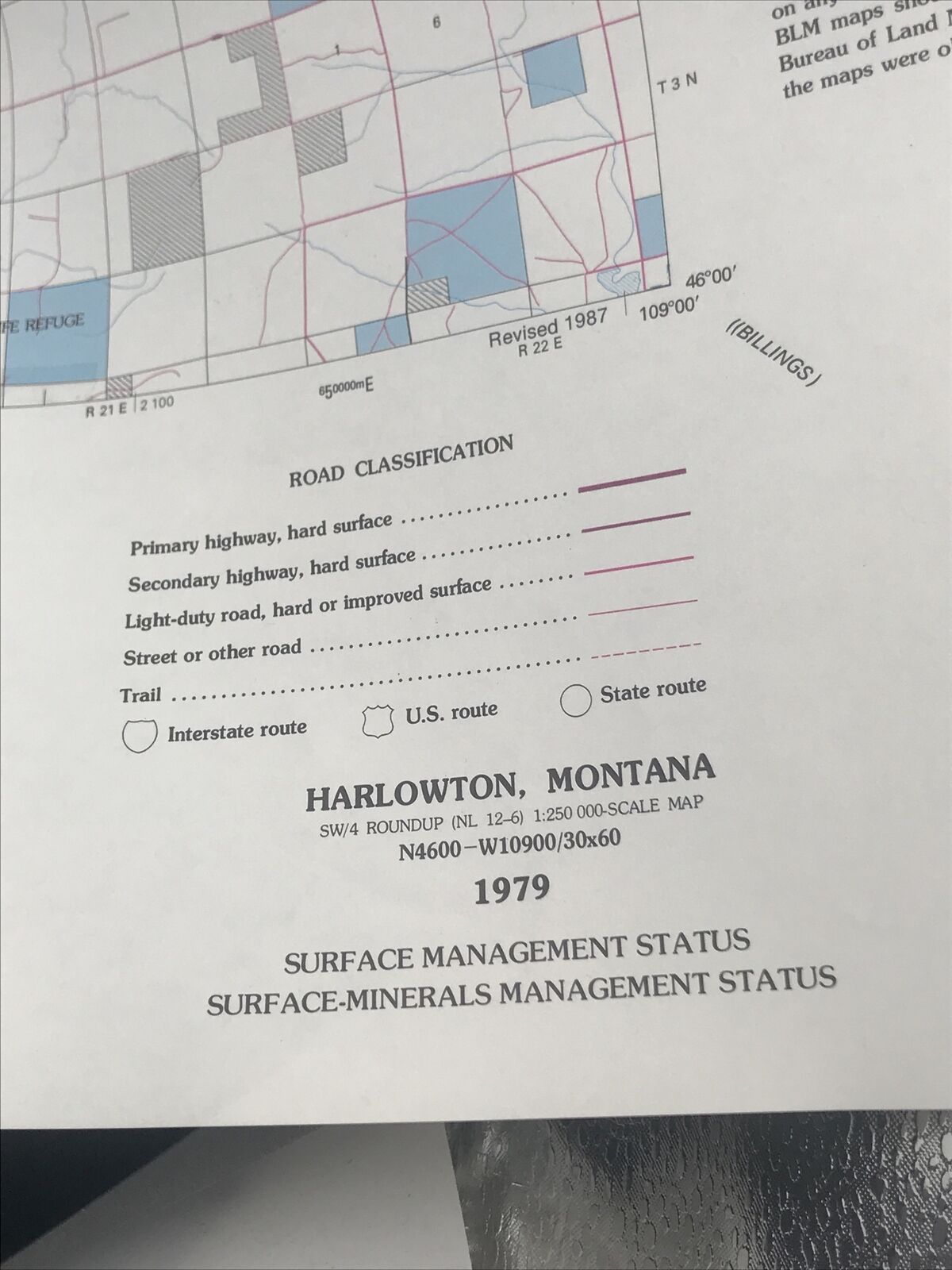 1979 Harlowton MT Montana Quadrangle 1:100K Scale Map Planimetric BLM USGS
