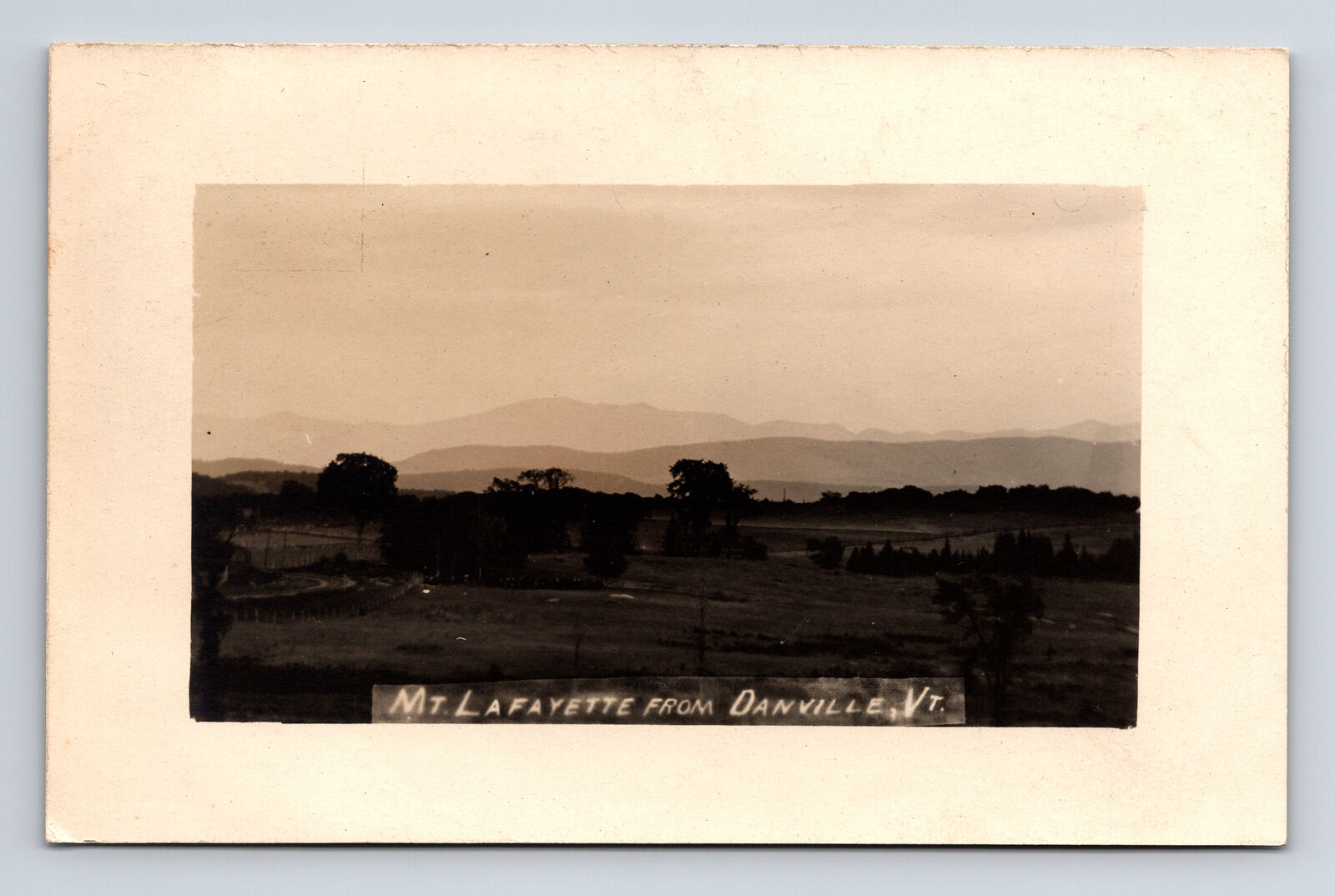 RPPC Scenic View of Mt. Lafayette from Danville Vermont VT Real Photo Postcard