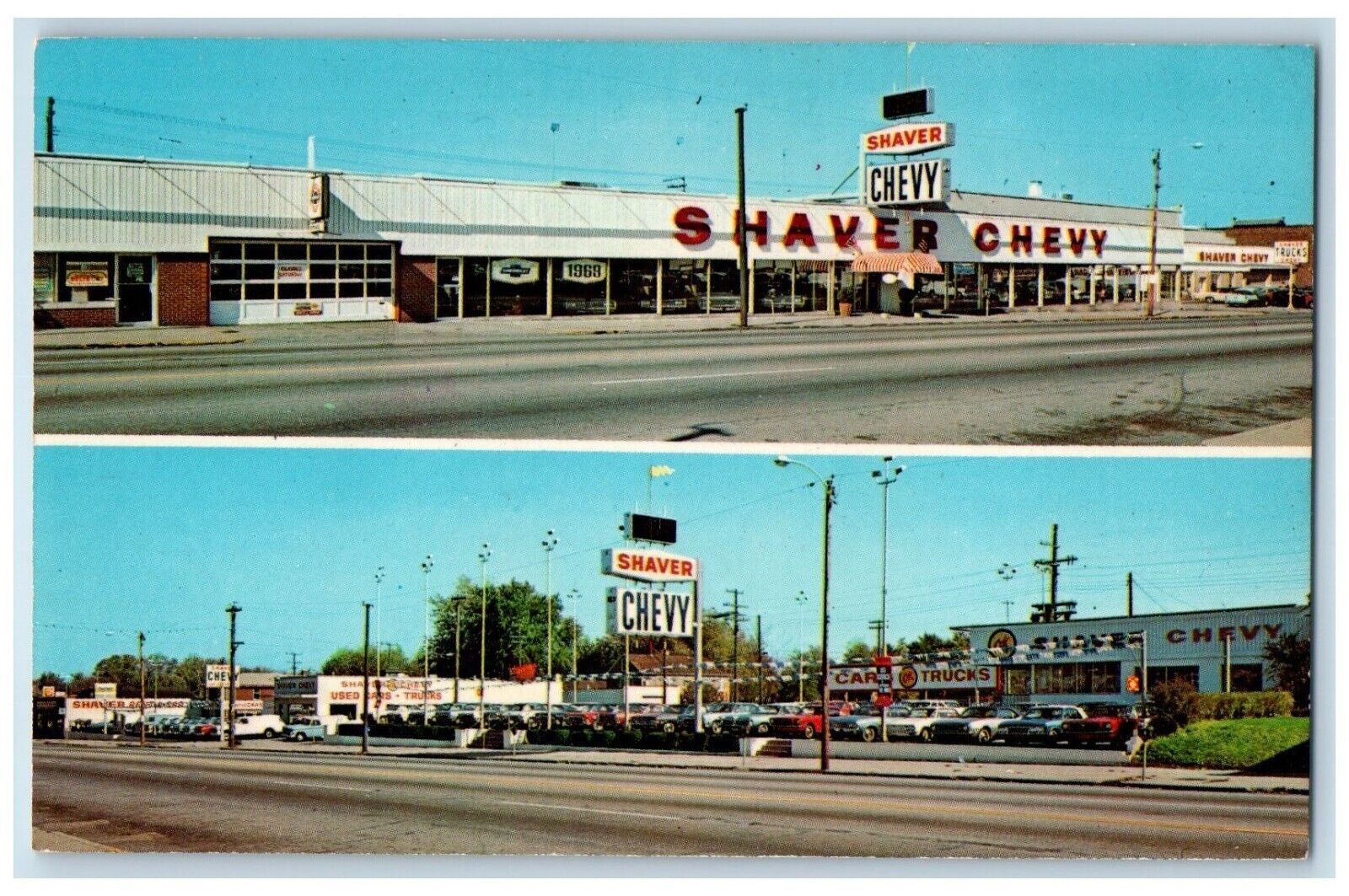 c1960\'s Shaver Chevy Car Trucks Roadside Gary Indiana IN Dual View Postcard