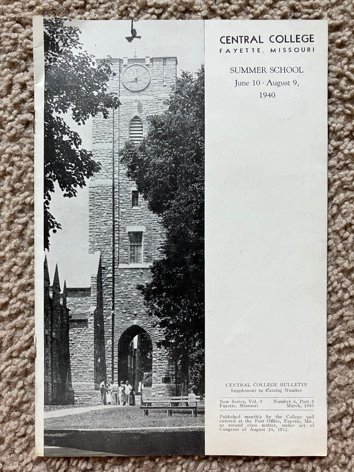 Vtg 1940s Central Methodist College Fayette MO Student Summer Bulletin Handbook