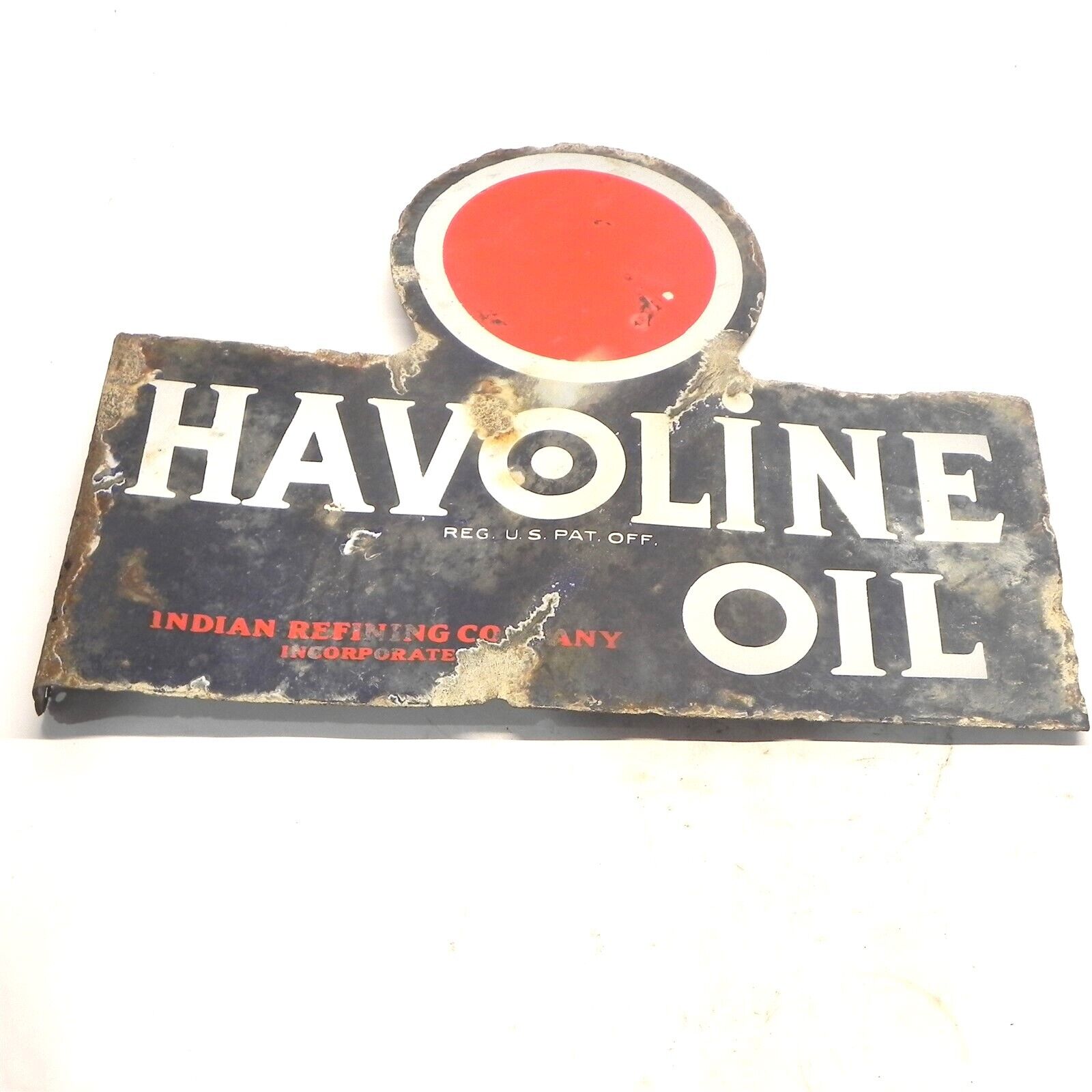 VINTAGE ORIGINAL TEXACO HAVOLINE OIL DOUBLE SIDED SIGN INDIAN REFINING CO 1930\'s
