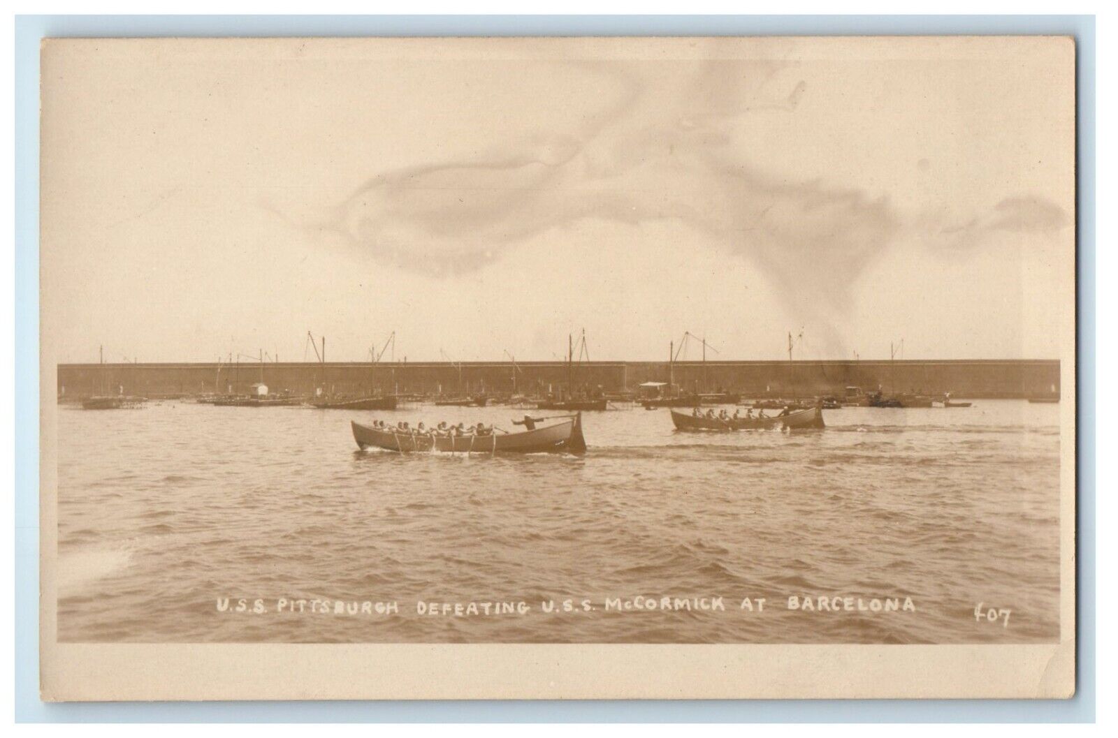 c1920\'s USS Pittsburgh Defeating USS McCormick Barcelona RPPC Photo Postcard