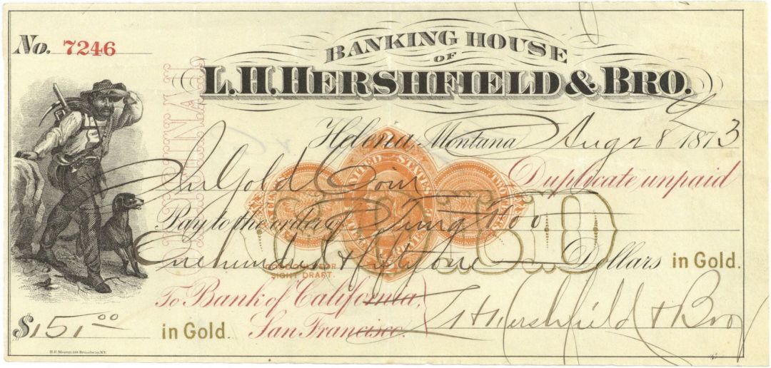 Banking House of L.H. Hershfield and Bro. - 1873 dated 