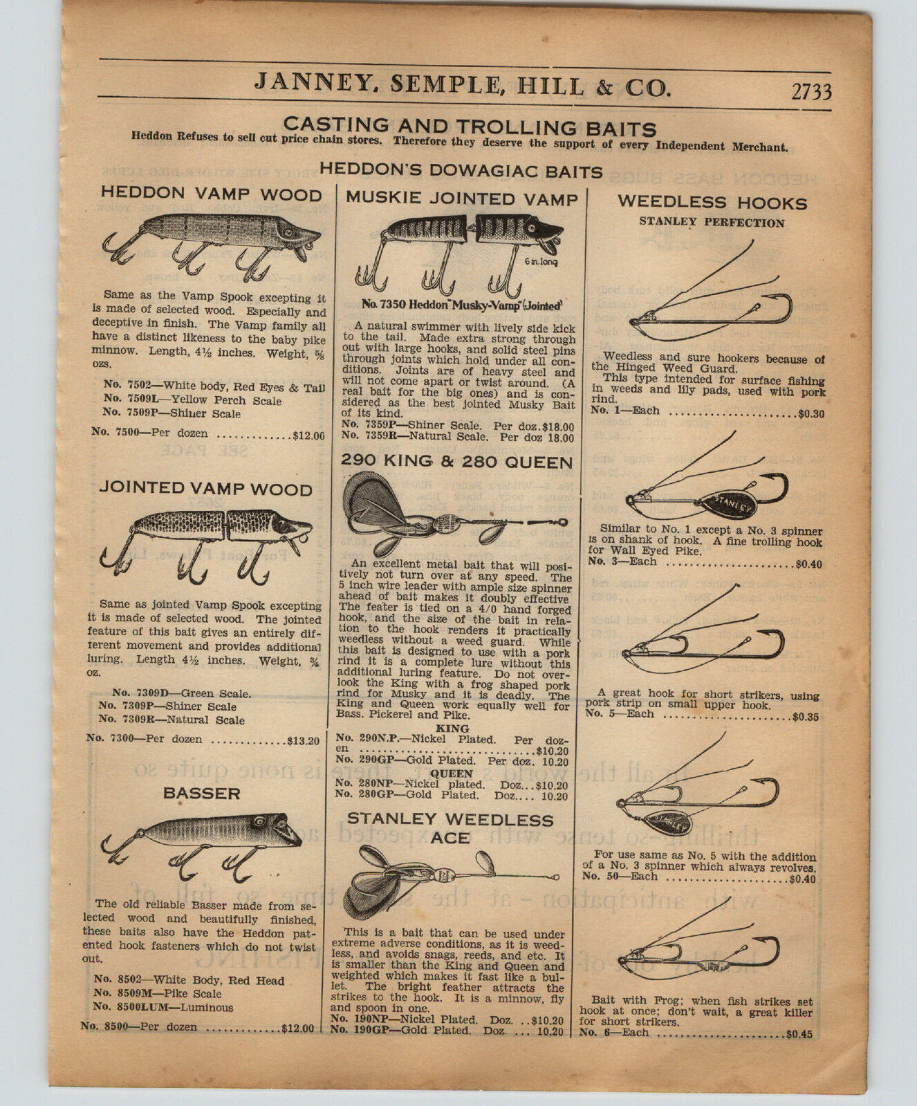 1934 PAPER AD Heddon\'s Dowagiac Fishing Lure Jointed Vamp Wood Muskie Basser