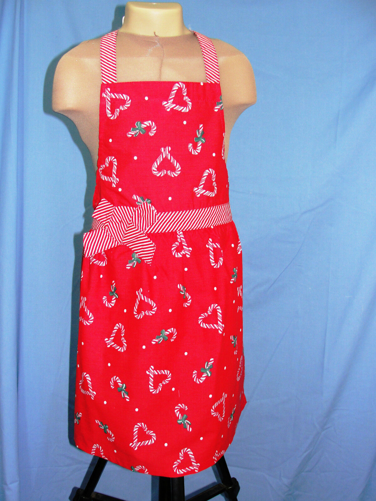 New Child's Red Christmas Apron w/Candy Canes & Hearts from Avon