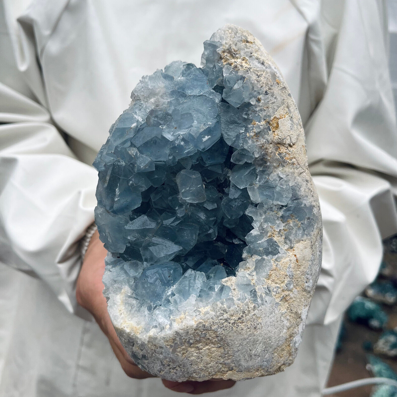 4.8lb Large Natural Blue Celestite Crystal Geode Quartz Cluster Mineral Specime