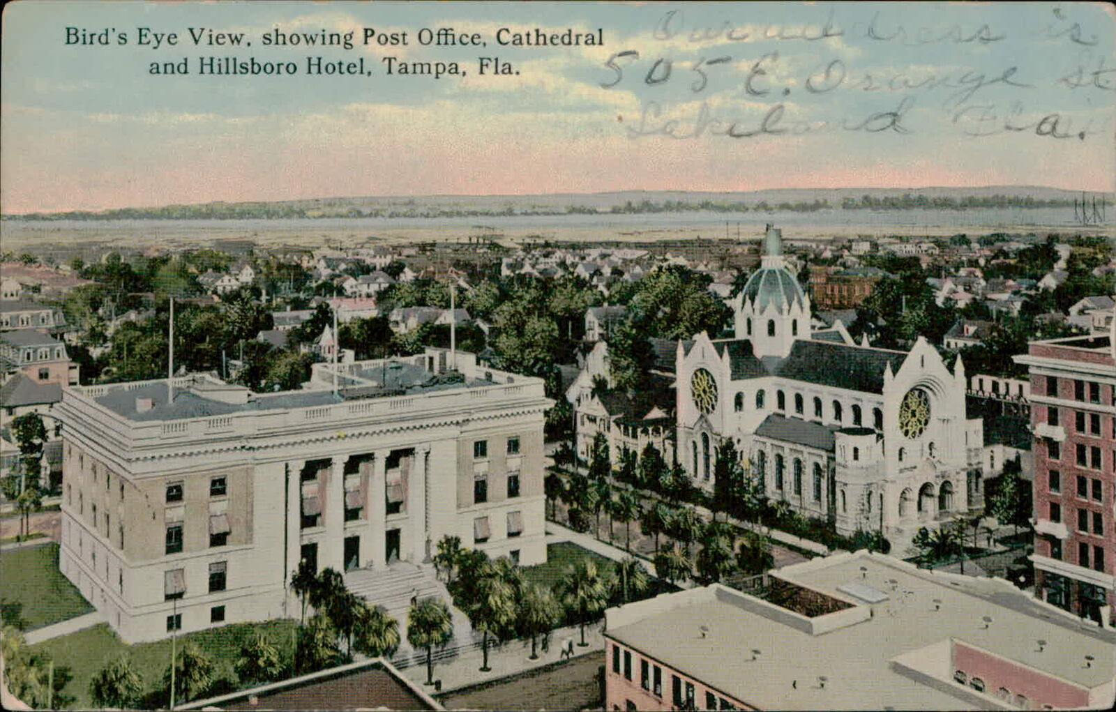 Postcard: Bird\'s Eye View, showing Post Office, Cathedral and Hillsbor
