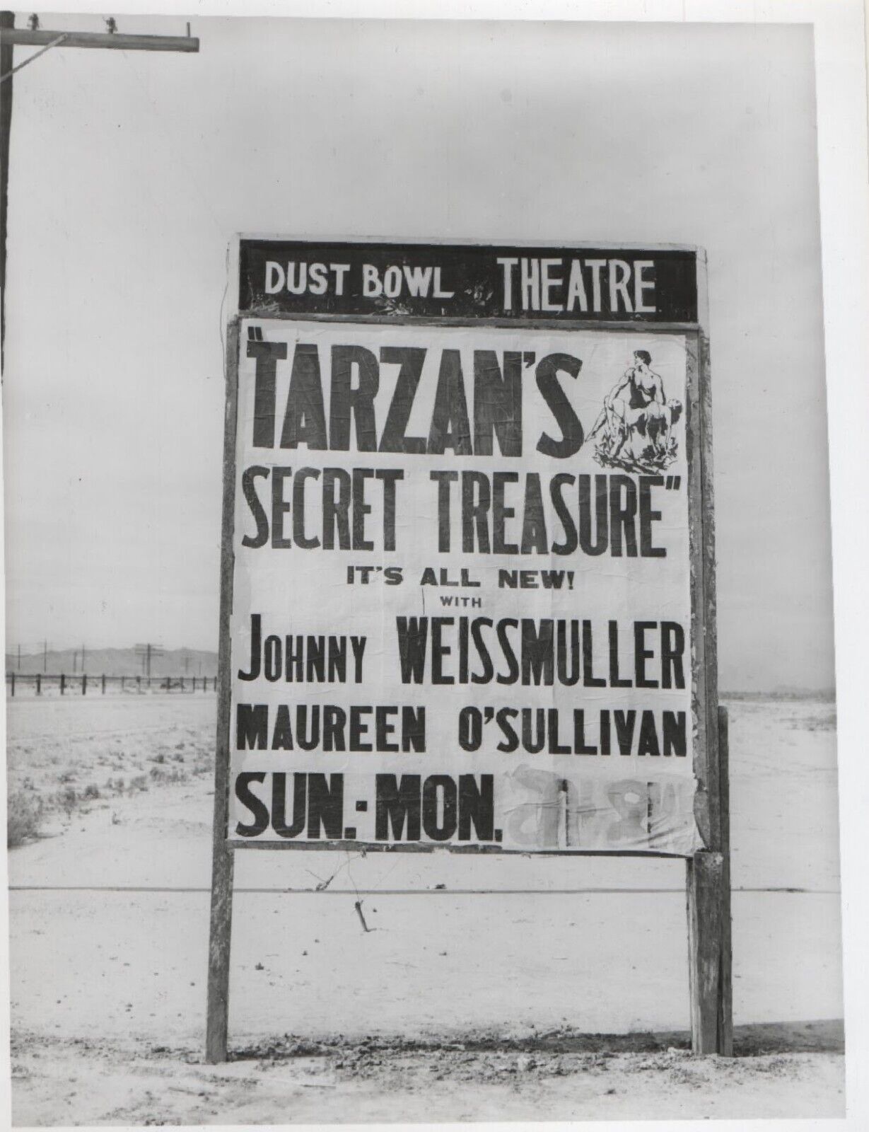Vintage Photo Dust Bowl Theater Tarzan\'s Secret Treasure Movie Ad Sign 1941