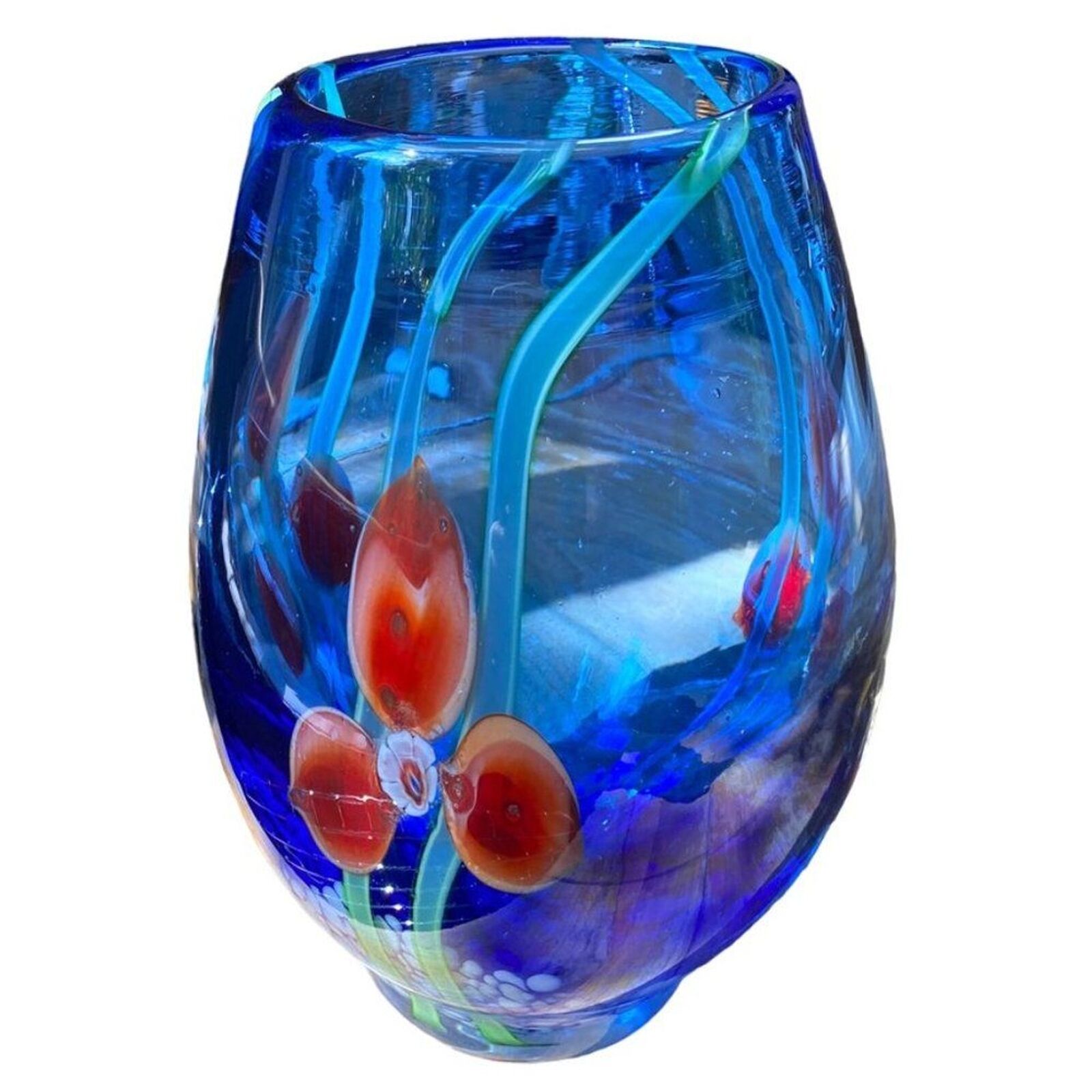 Vintage Late 20th Century Hand Blown Multicolored Cased Crystal Polish Vase
