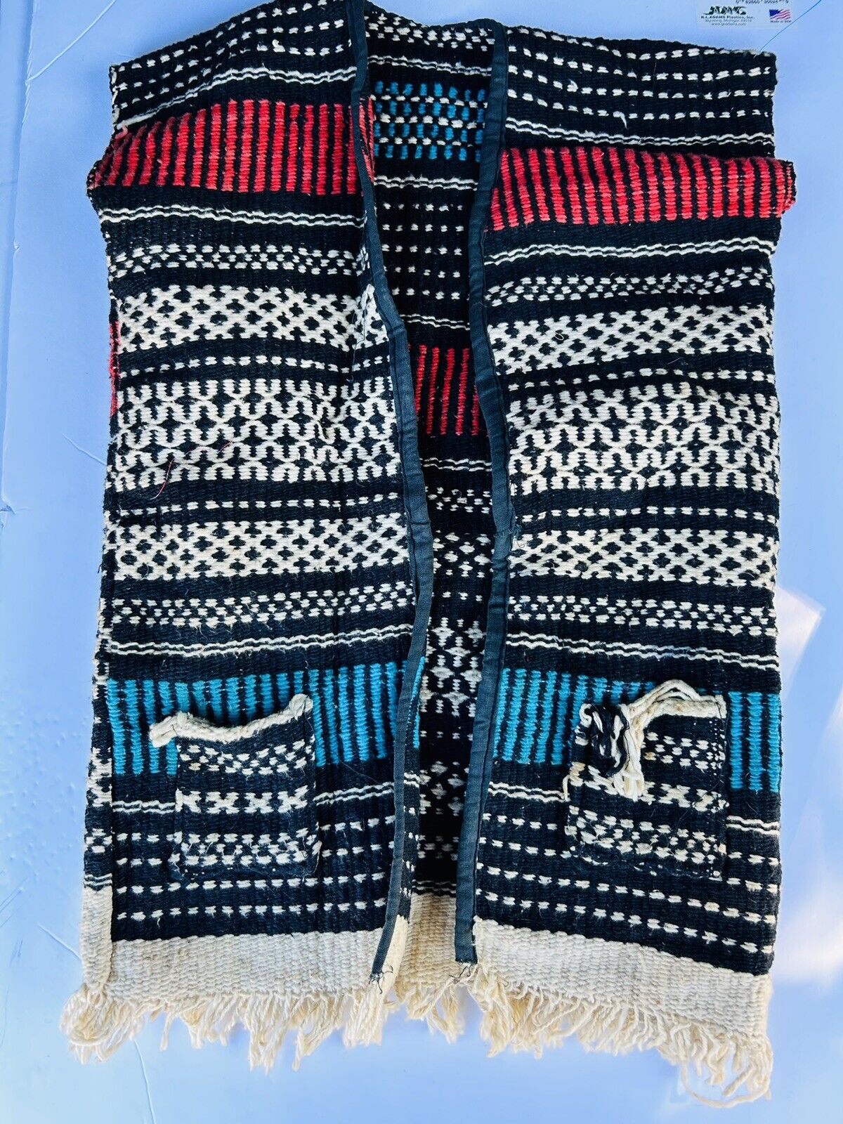 (2) Unique Mexican Artisan Hand Woven Vintage Colorful Size Small Vests 