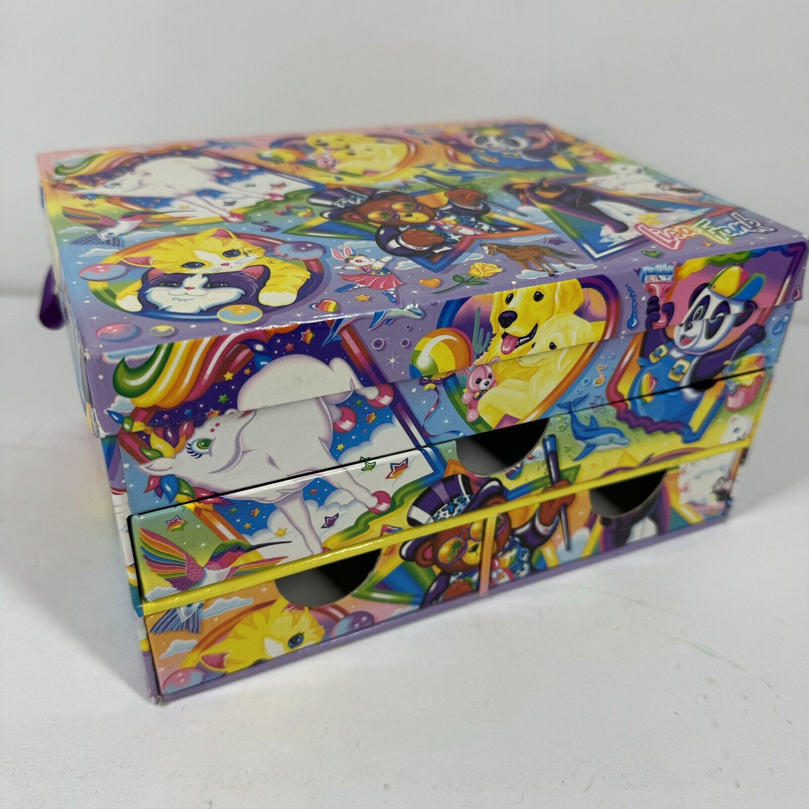 VTG Lisa Frank Storage Box Drawers Jewelry School Supplies Panda Cat Unicorn Dog