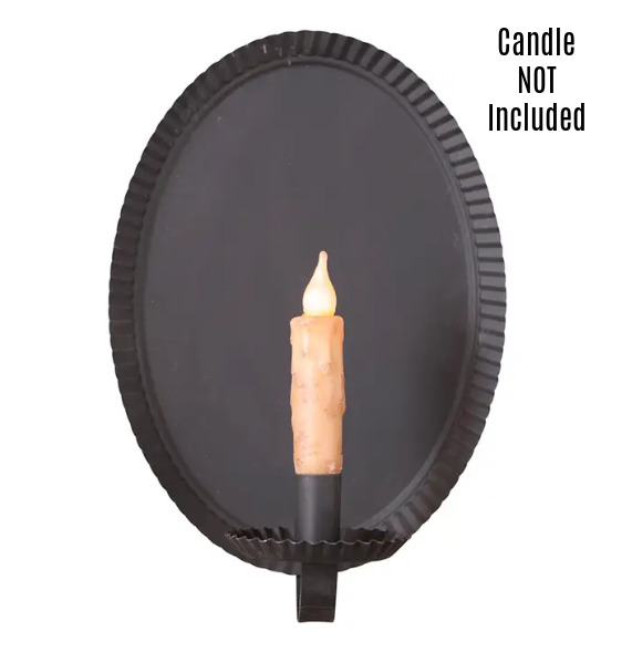 New Primitive Early SMOKEY BLACK TAPER CANDLE HOLDER WALL SCONCE Oval Hanging
