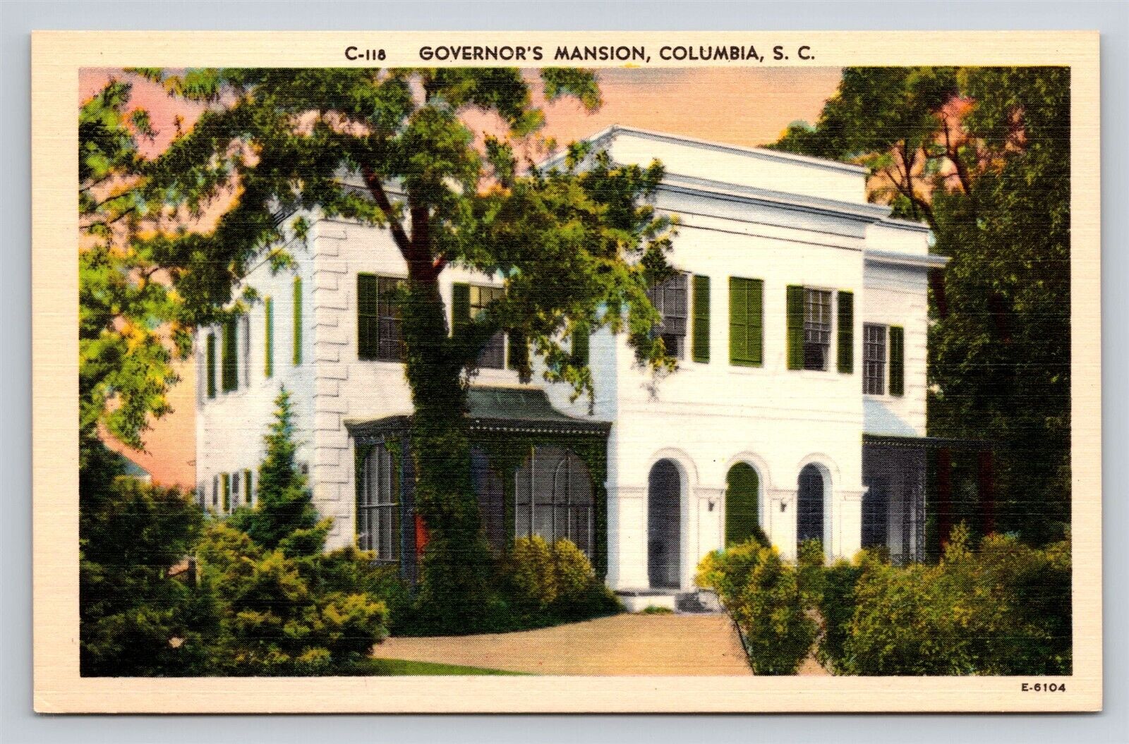 Columbia SC Governor\'s Mansion Vtg Postcard View