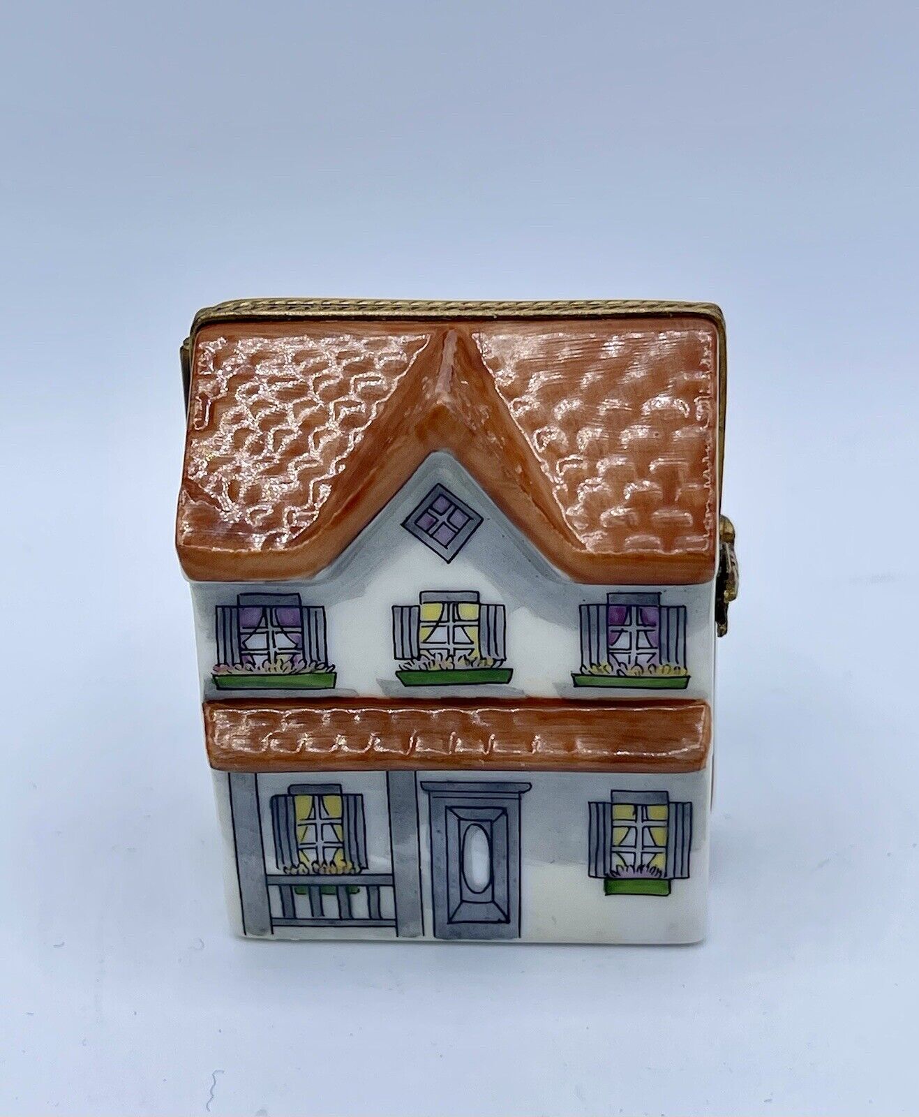 Vintage French Limoges Porcelain Doll House Trinket Box w Bird Clasp