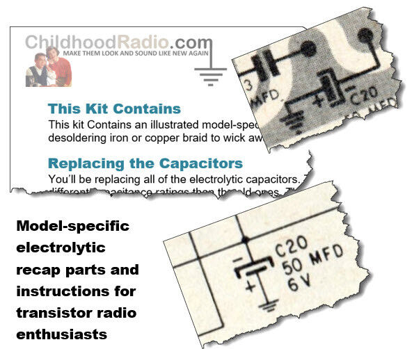Continental TR-632 Transistor Radio Electrolytic Recap Kit Parts & Documents