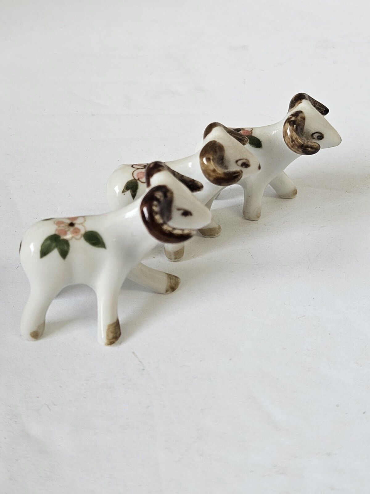 3 Vintage Goats Rams Miniatures Floral Backs Collectibles 