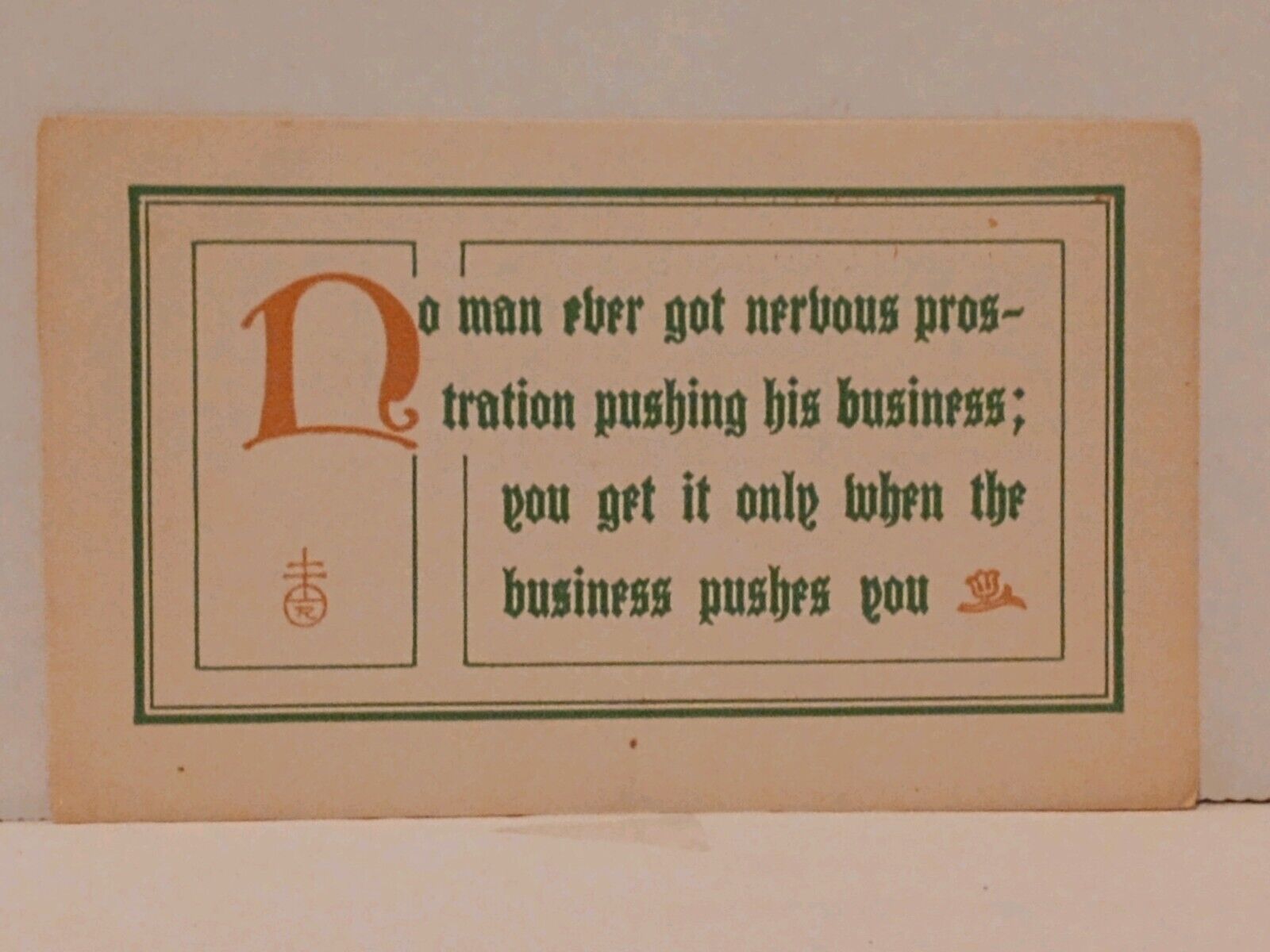 Roycroft Elbert Hubbard Early 1900s Motto Card - Antique Arts & Craft Era