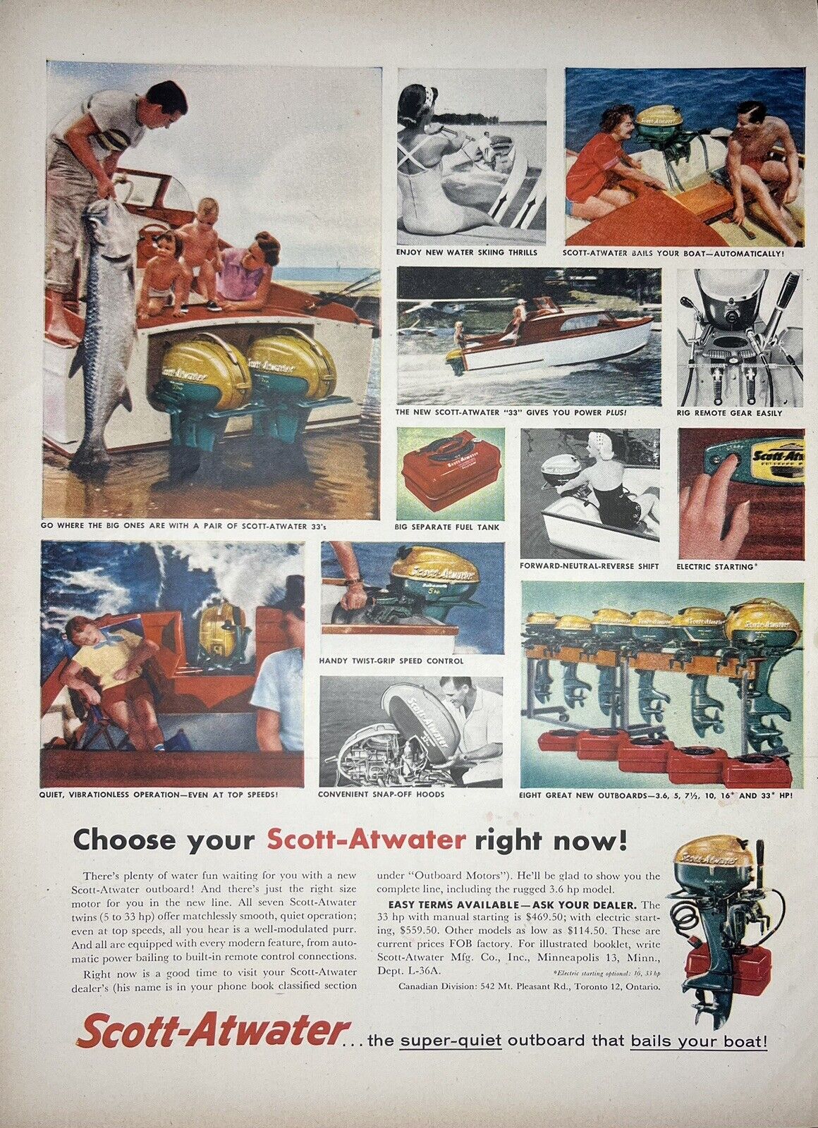 Vintage Print Ad 1956 Scott-Atwater Motor Boat Outboard Retro Lake River House