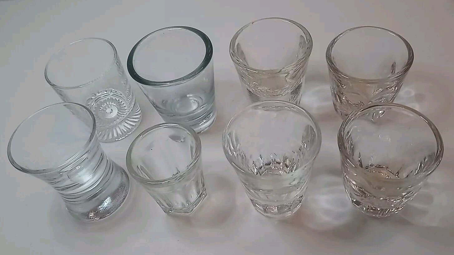 Vintage Bartender Heavy Weighted Bottom Clear Shot Glasses - Eight (8) Glasses 
