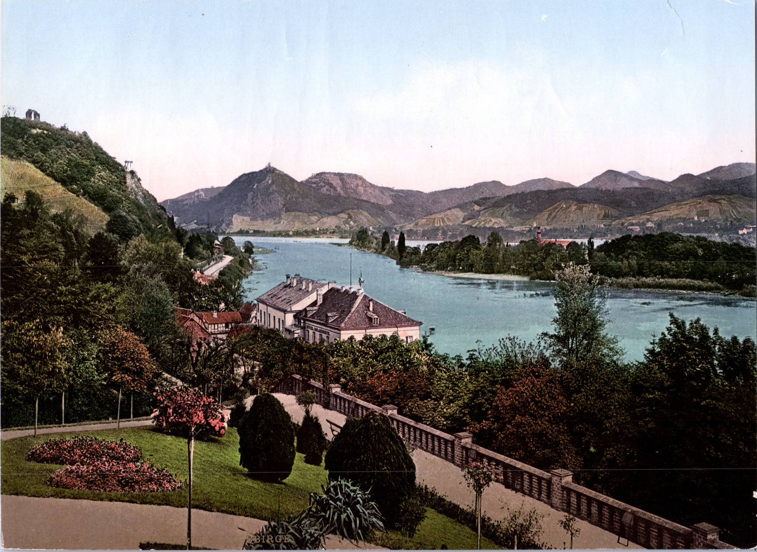 Germany, Rolandseck with Siebengebirge.  vintage print photochromie, vintag