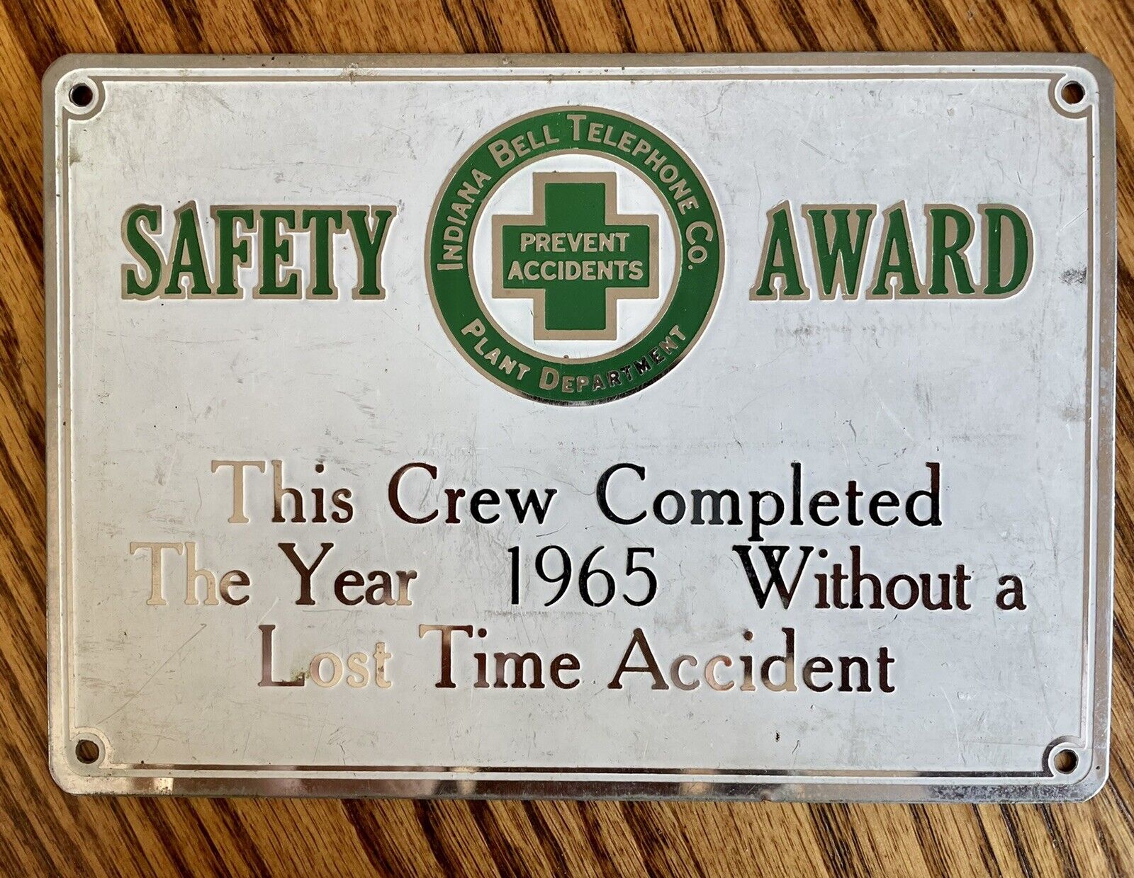 Vintage 1965/66 Indiana Bell Telephone Safety Award Metal Sign 6.5\