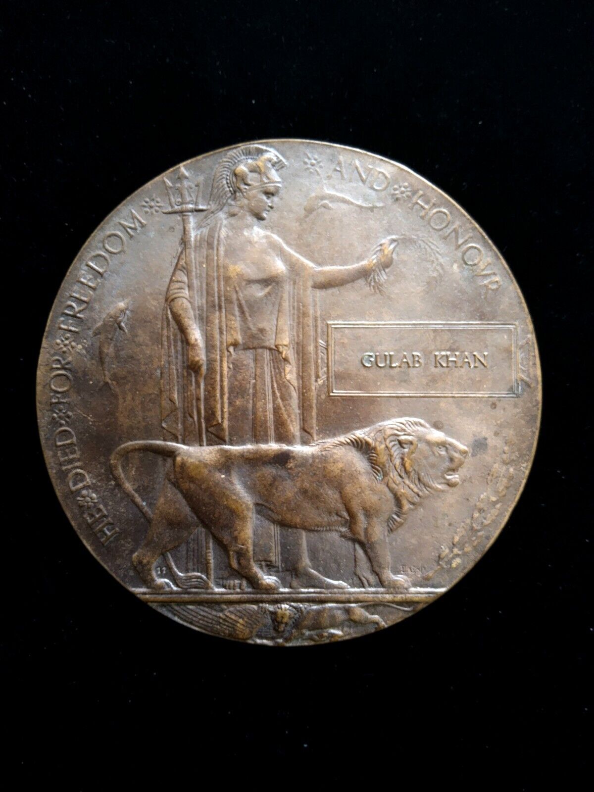 Genuine WW1 Death Penny Gulab Khan 6 Possibles British Commonwealth Military 