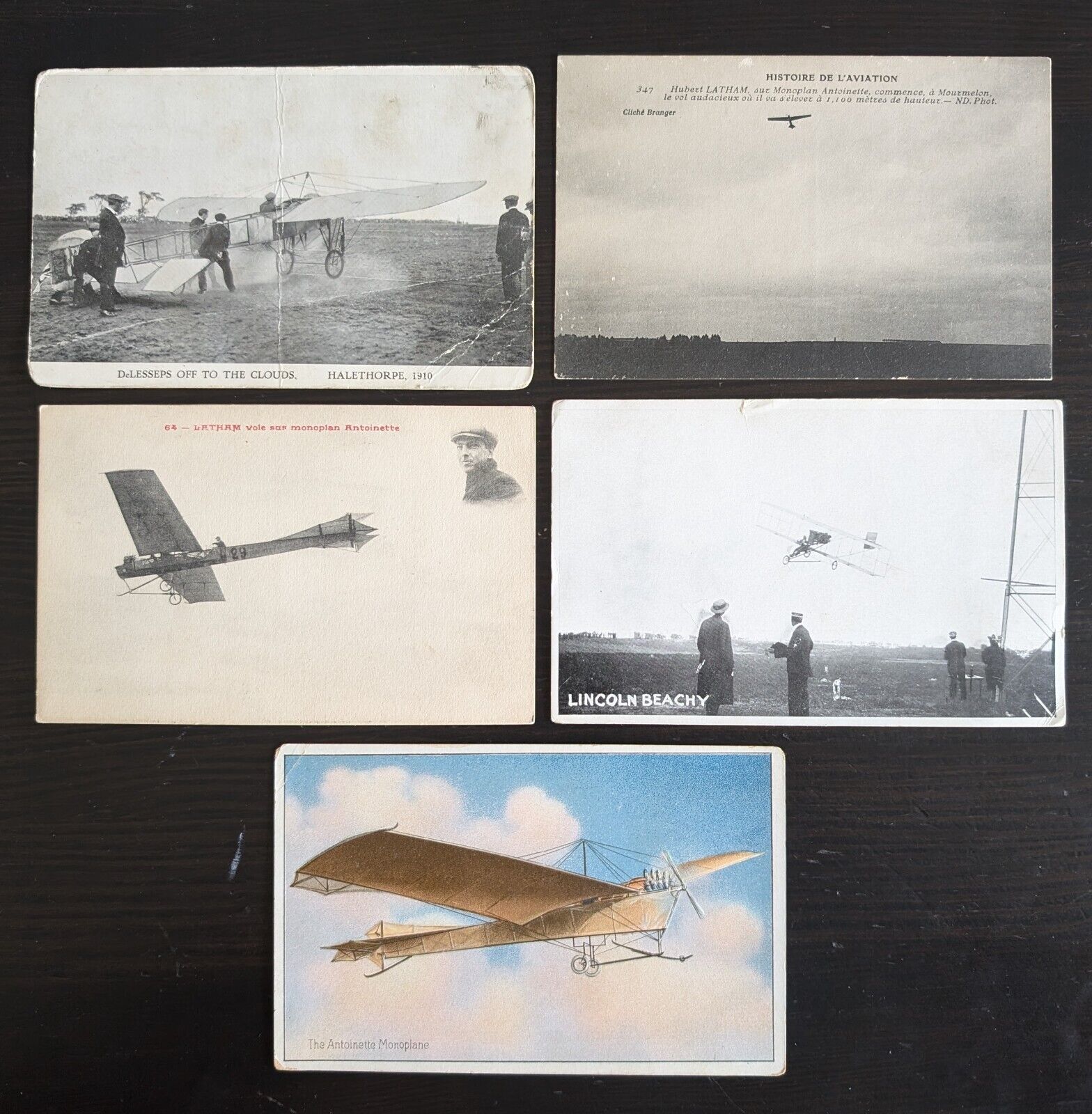 Vintage Postcard Lot of 5 Early Aviation Latham Monoplane DeLesseps Airplane