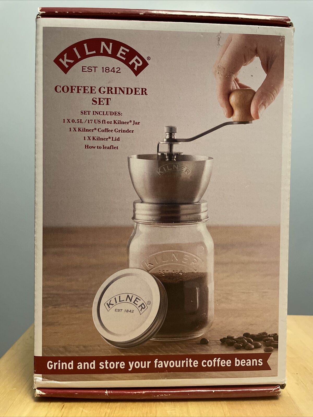 Kilner Manual Coffee Grinder Set w/ Glass Storage Jar  - Open Box - 