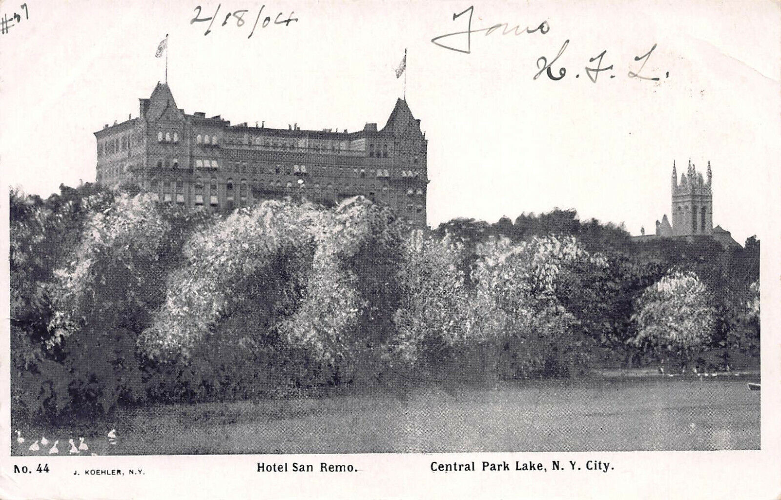 Hotel San Remo, & Central Park,Manhattan, New York City, 1904 Postcard