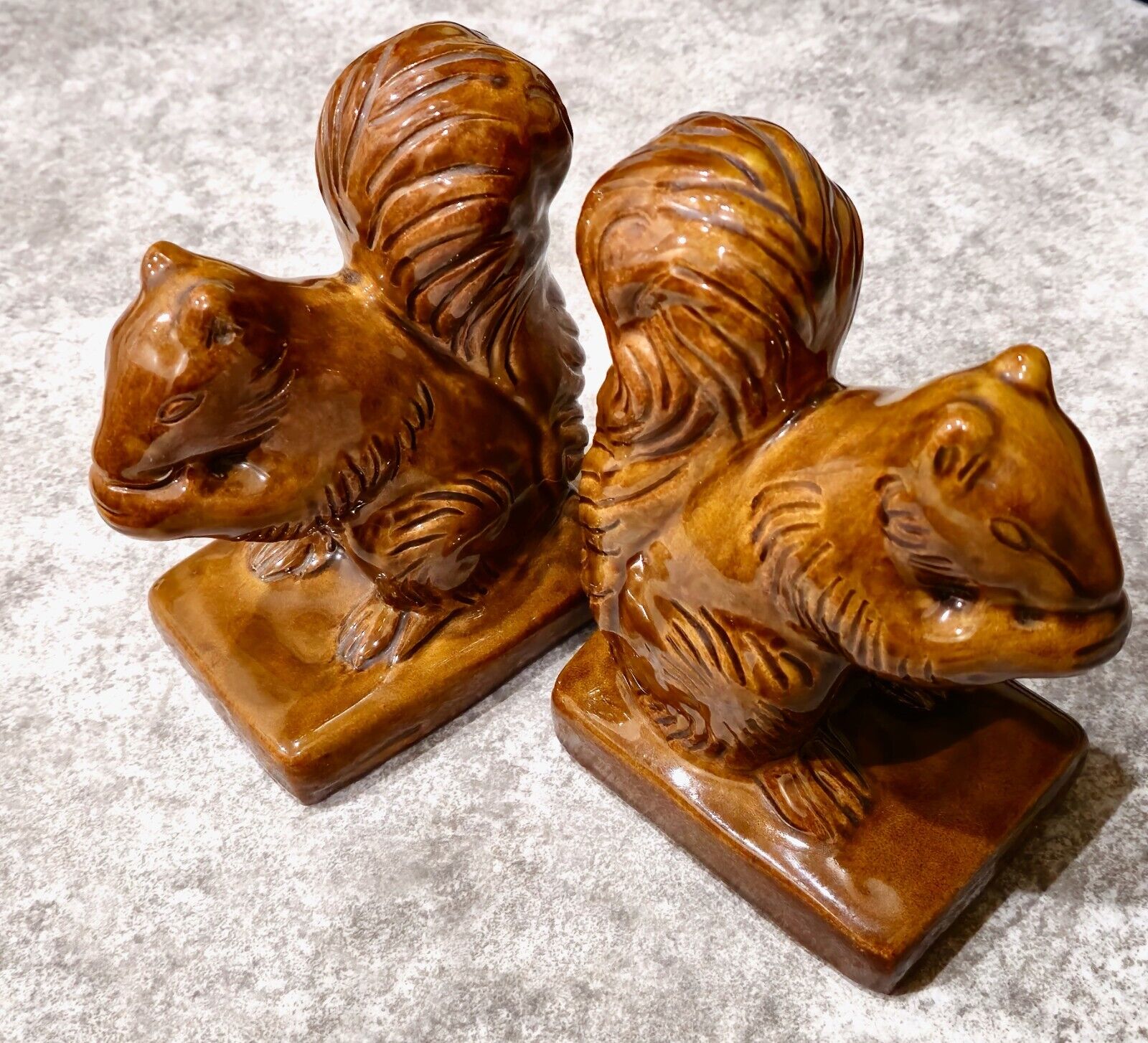Vintage Bookends Glazed Ceramic Brown Squirrels Van Briggle