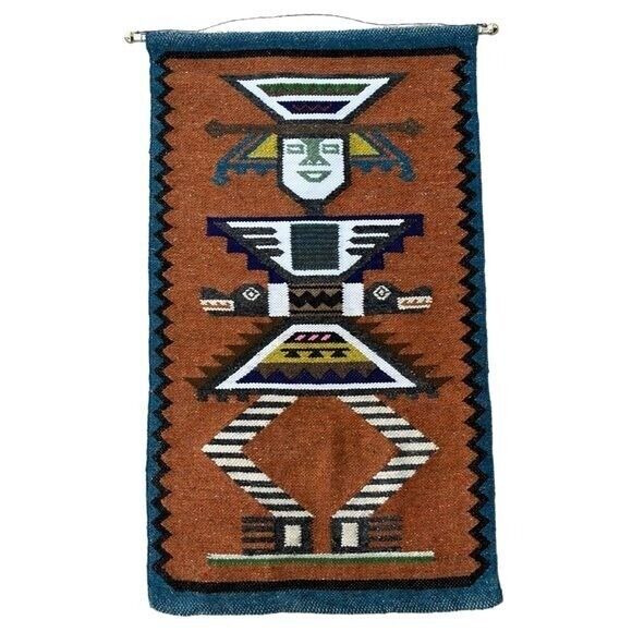 Vintage Tribal Tapestry Aztec/Mayan Alligator Deity Flat Weave 35\