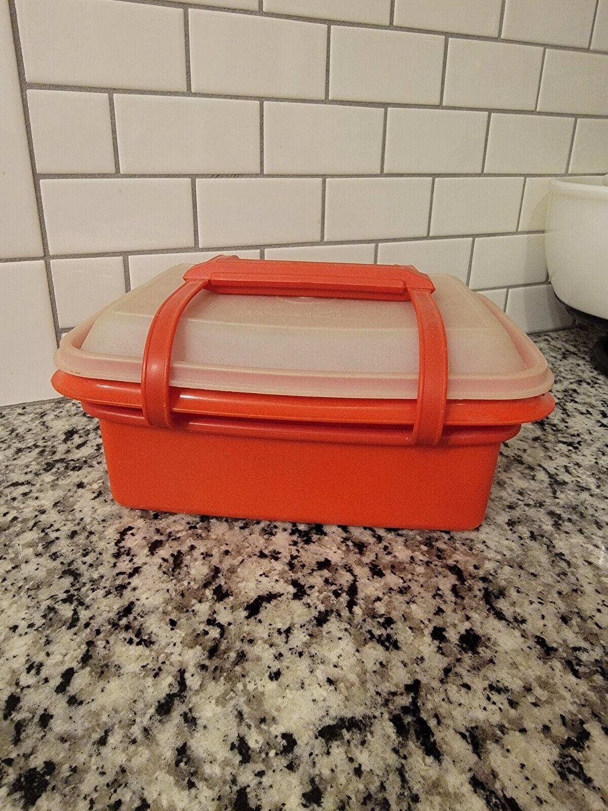 Vintage Tupperware Container Orange CARRY ALL With Lid & Handle