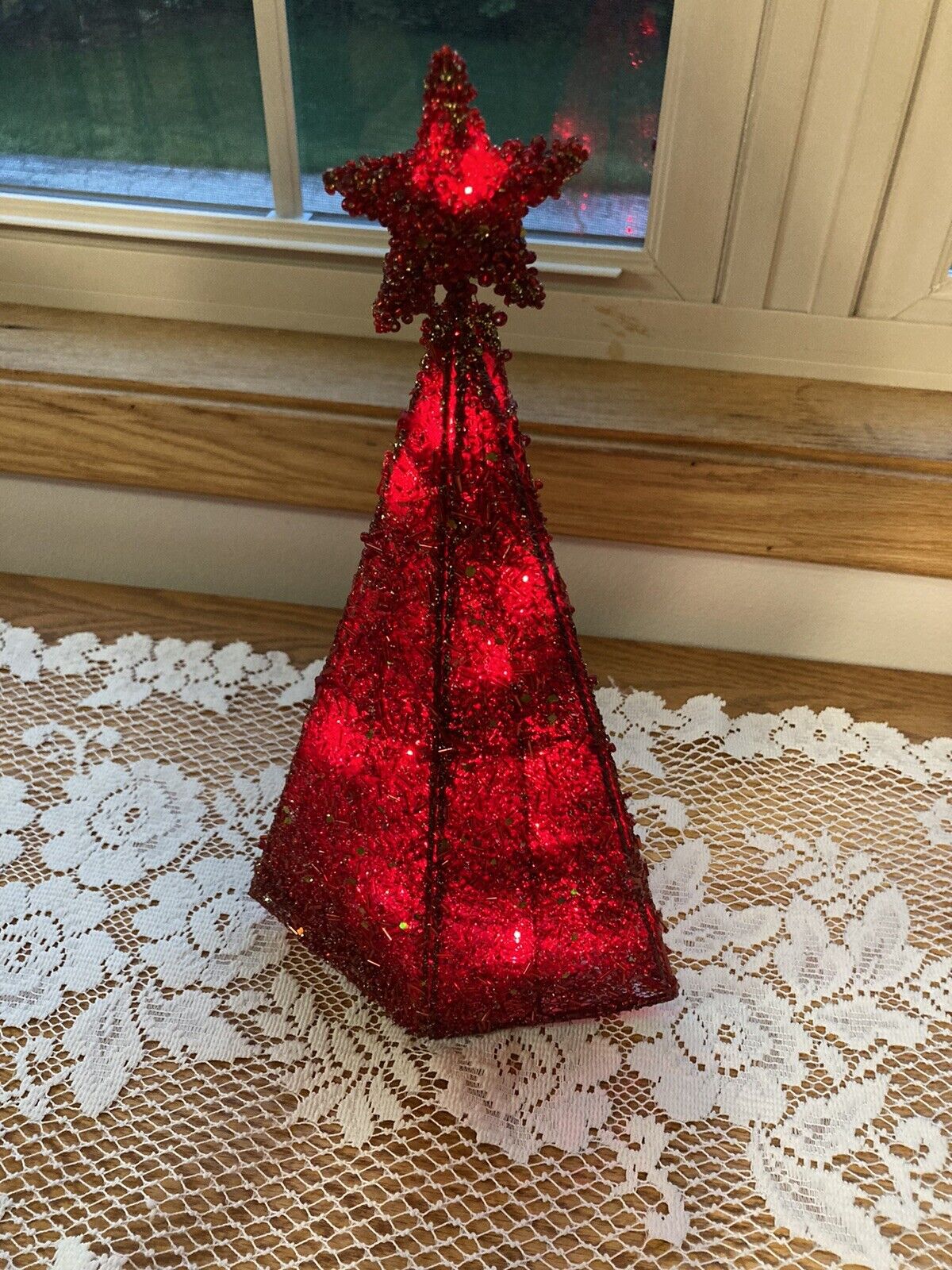 Avon Majestic Lighted Tree - New In Box  Complete With Batteries Sparkling Red