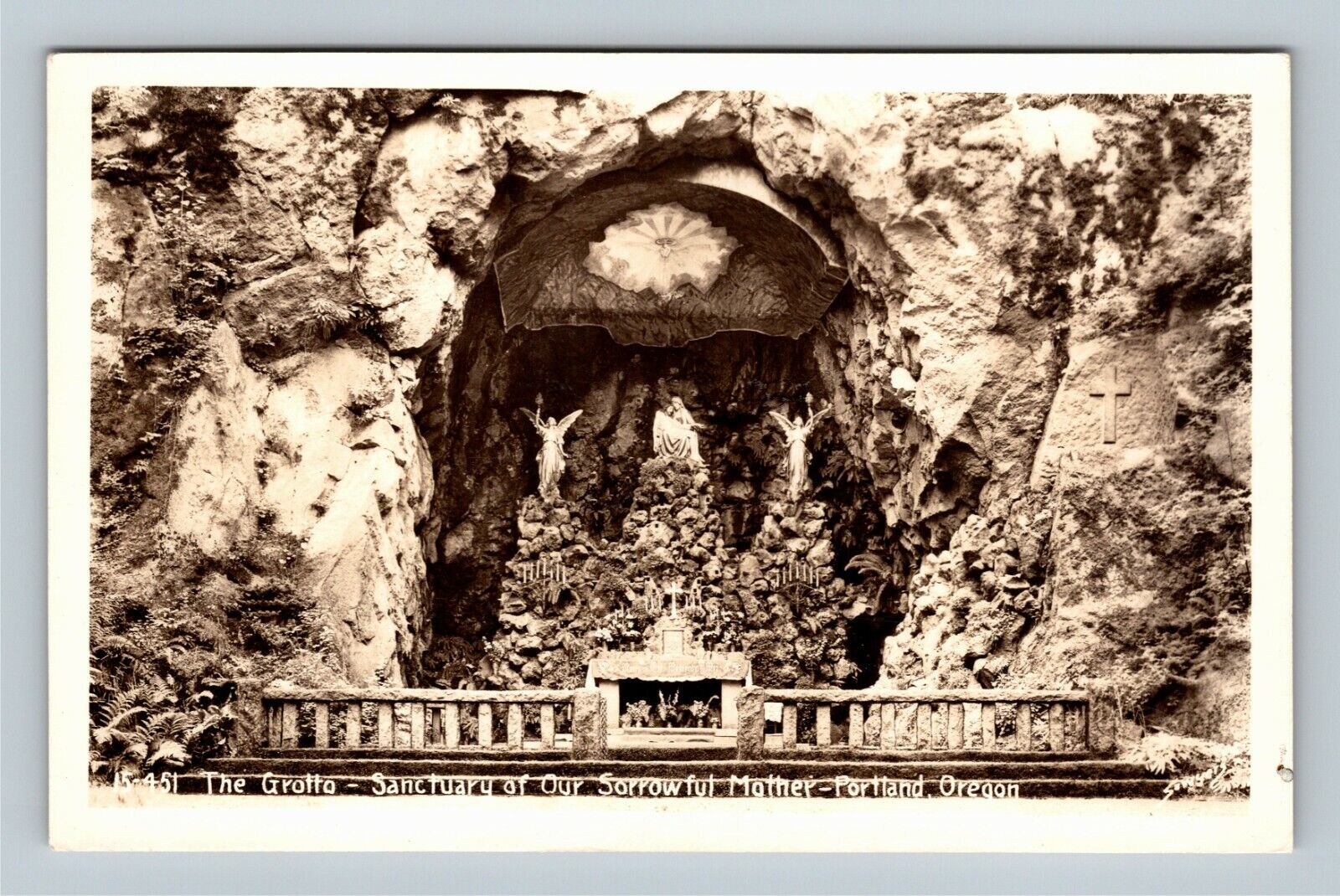 Portland OR The Grotto Sanctuary Sorrowful Mother RPPC Oregon Vintage Postcard