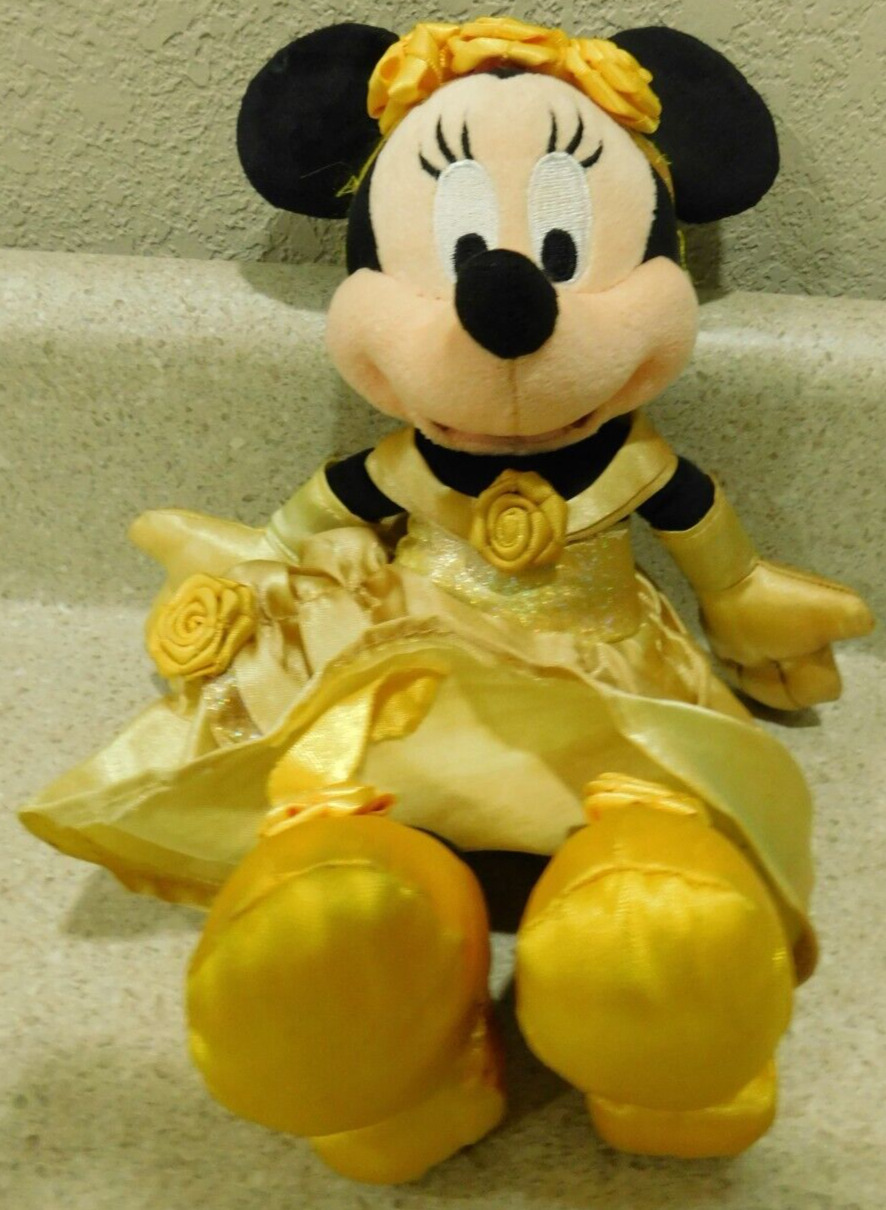 Vintage Disney Land Authentic Minnie Mouse Golden Dress Plush Princess Rare