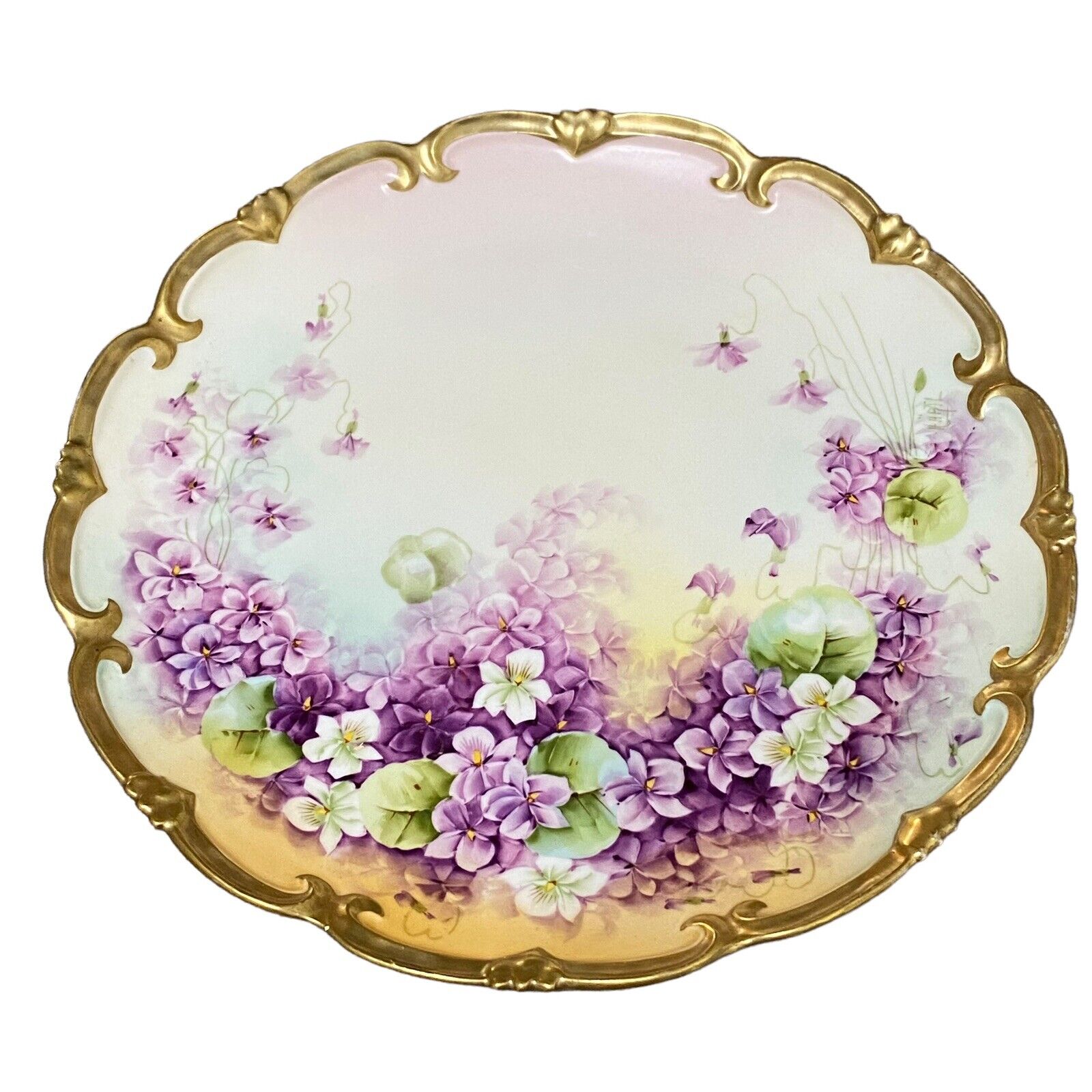 Antique Vienna Austria Hand Painted Porcelain Plate Signed Gold Scalloped Floral