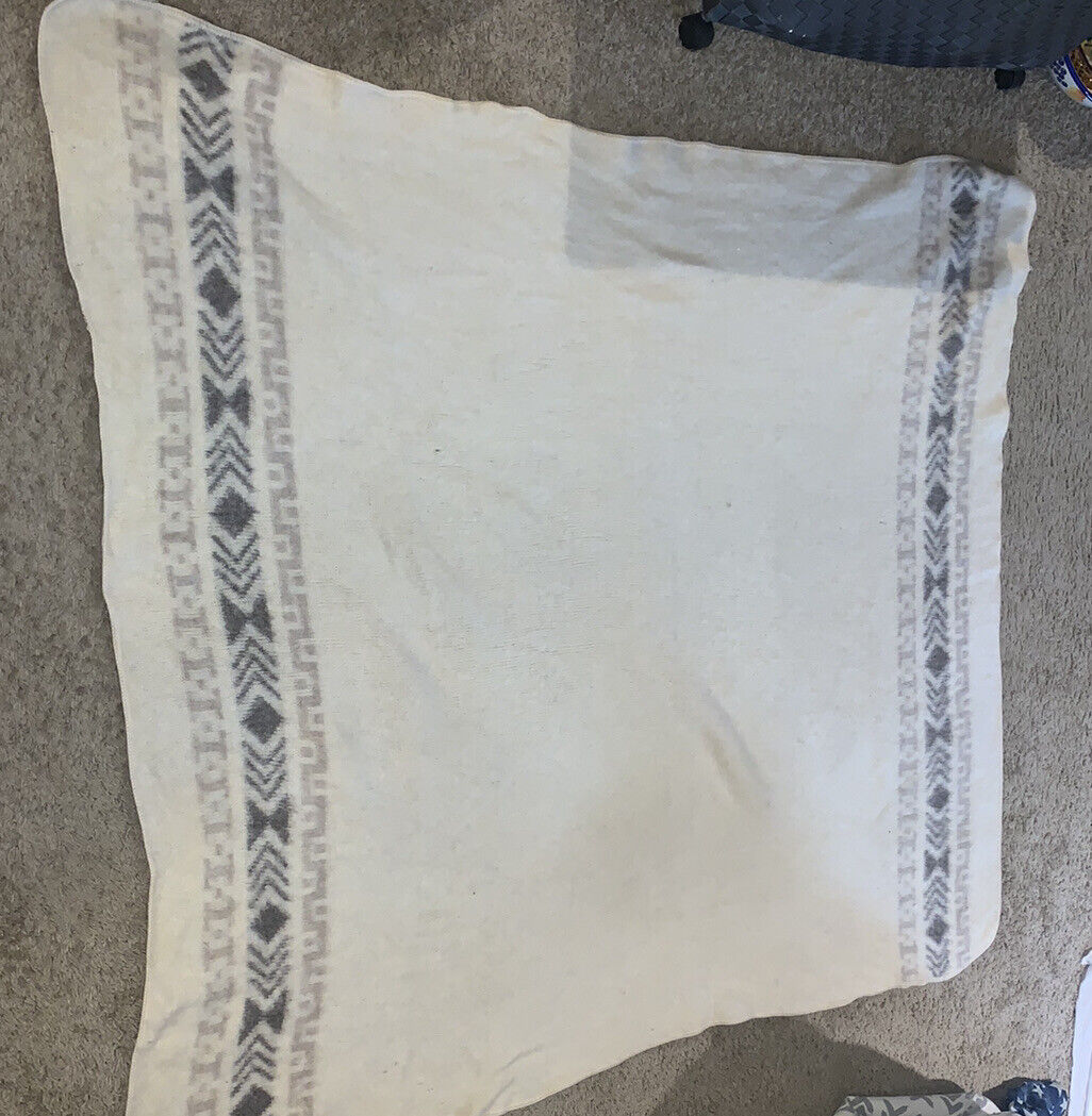 Vintage Pure Wool Tundra Aztec Print Blanket 62” x 57” Scandinavia