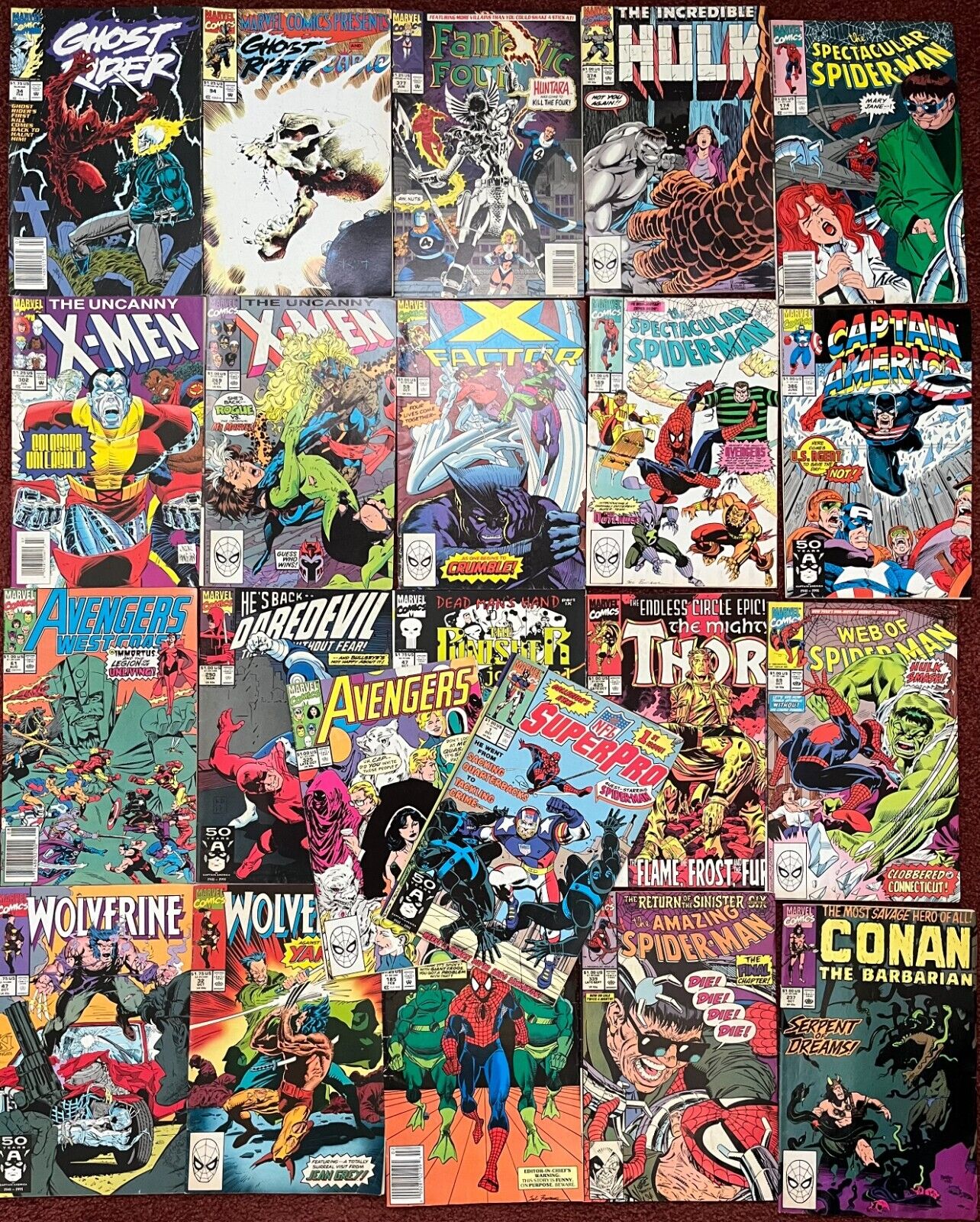 Lot Of 22 Early 90s Marvel Comics Books, Spiderman,HULK,Ghost Rider,Xmen,ETC...