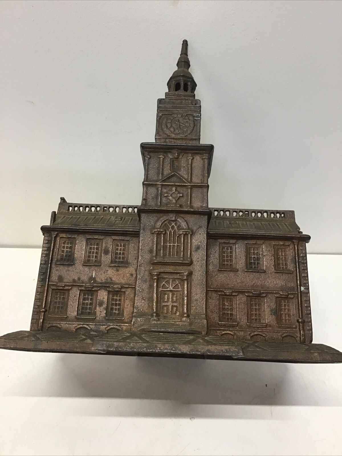 Antique Large Independence Hall Cast Iron Coin Bank 1875 Enterprise, Mfg. Co.