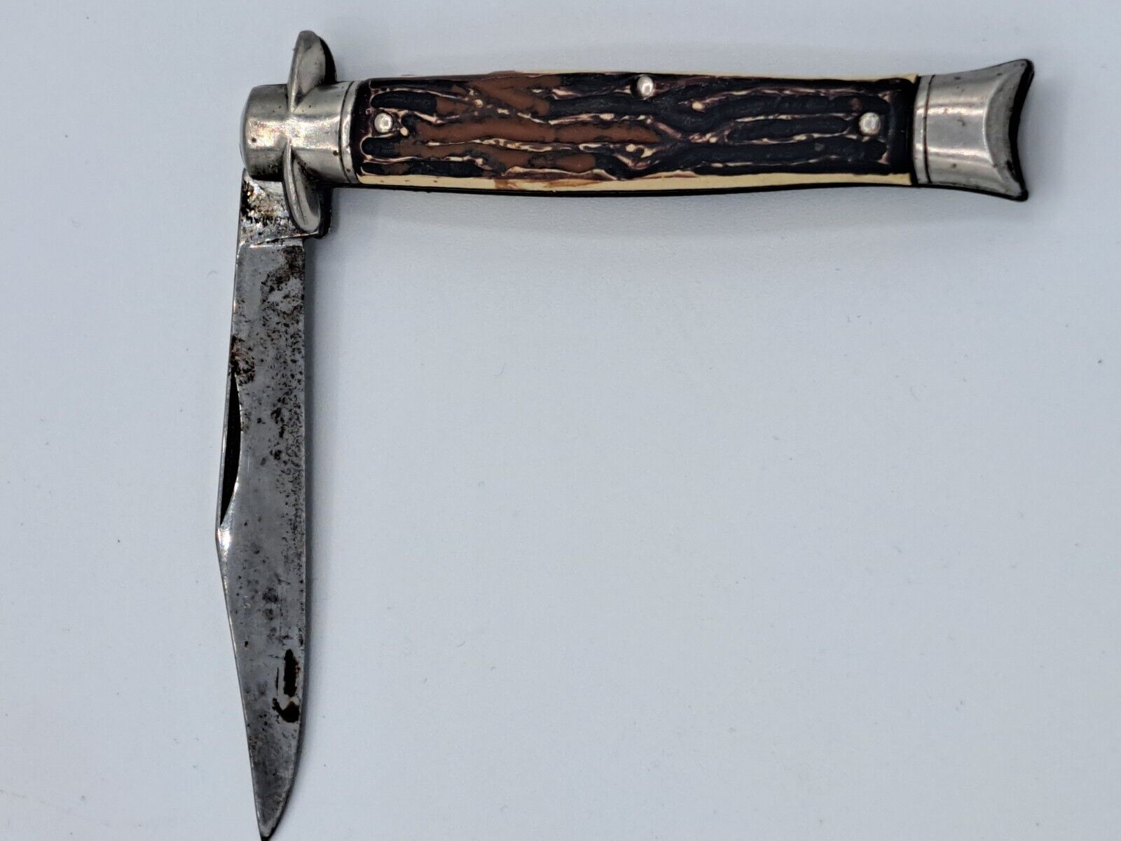 Vntg 4” Colonial Prov USA Bowtie Fishtail Folding Pocket Knife w/ Faux Bone Hndl