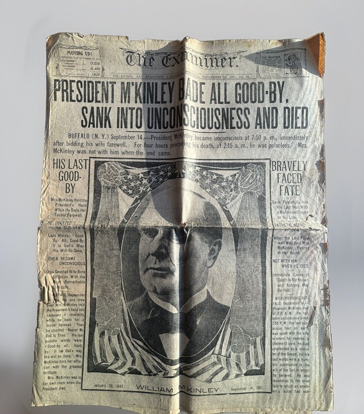 NEWSPAPER: 1901 President McKinley Dies - San Francisco Examiner