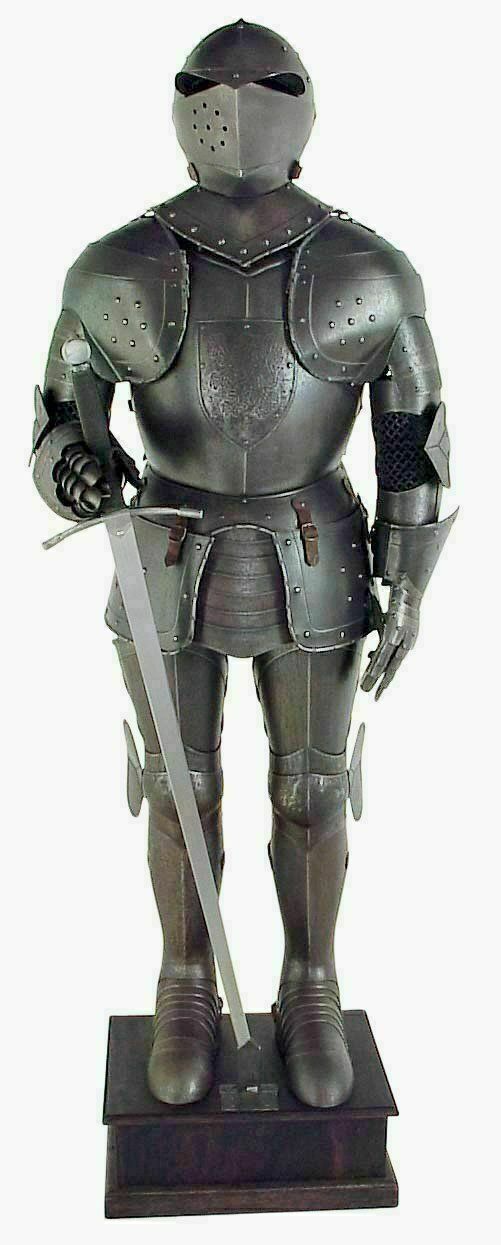 Medieval Black Suit of Armor Knight Close Face Wearable Costume For Halloween