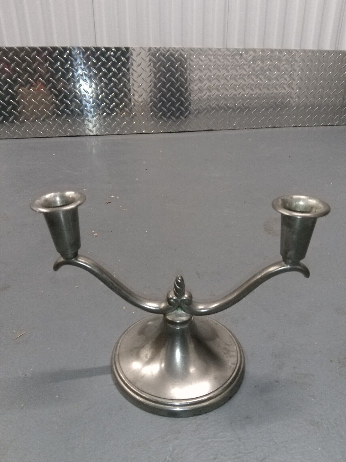 Vintage Poole's Pewter Double Candle Stick Holder